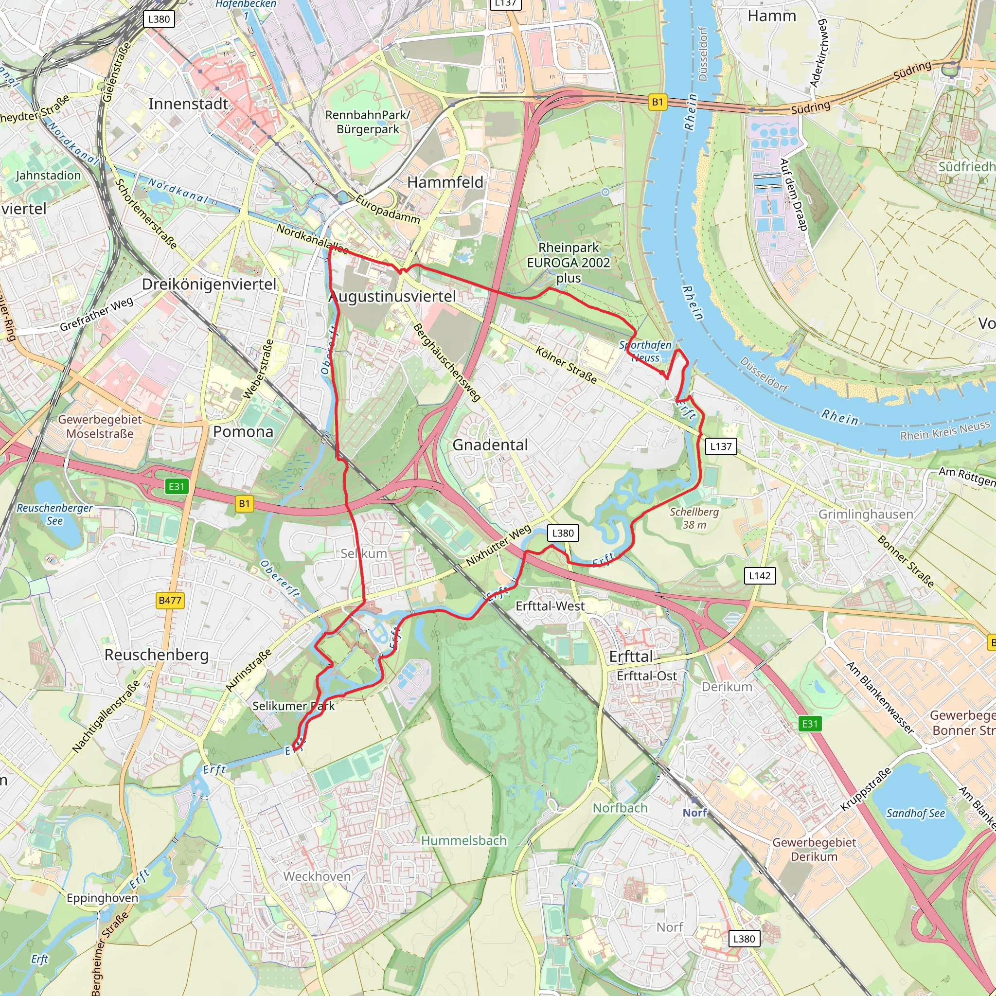 Erft via Setikumer Weg and Scheibendamm mobile static map