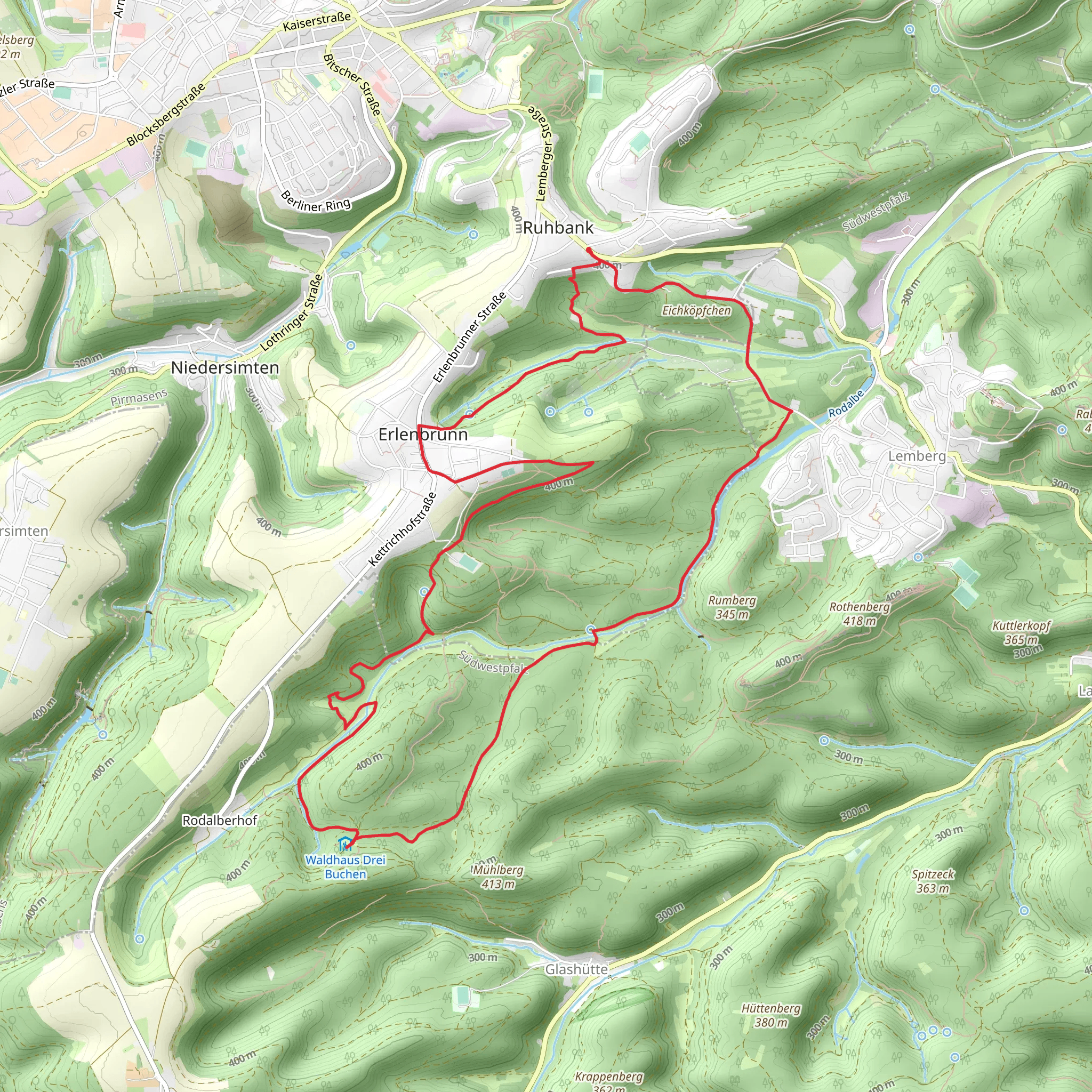 Pfaelzerwald Weisses Kreuz and Lemberger Rothenber Weg Loop mobile static map