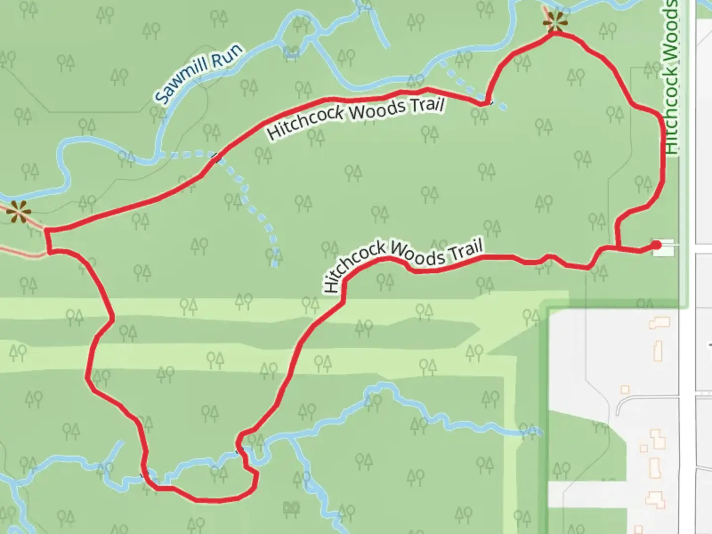 An image depicting the trail Hitchcock Woods Loop Trail and its surrounding area.
