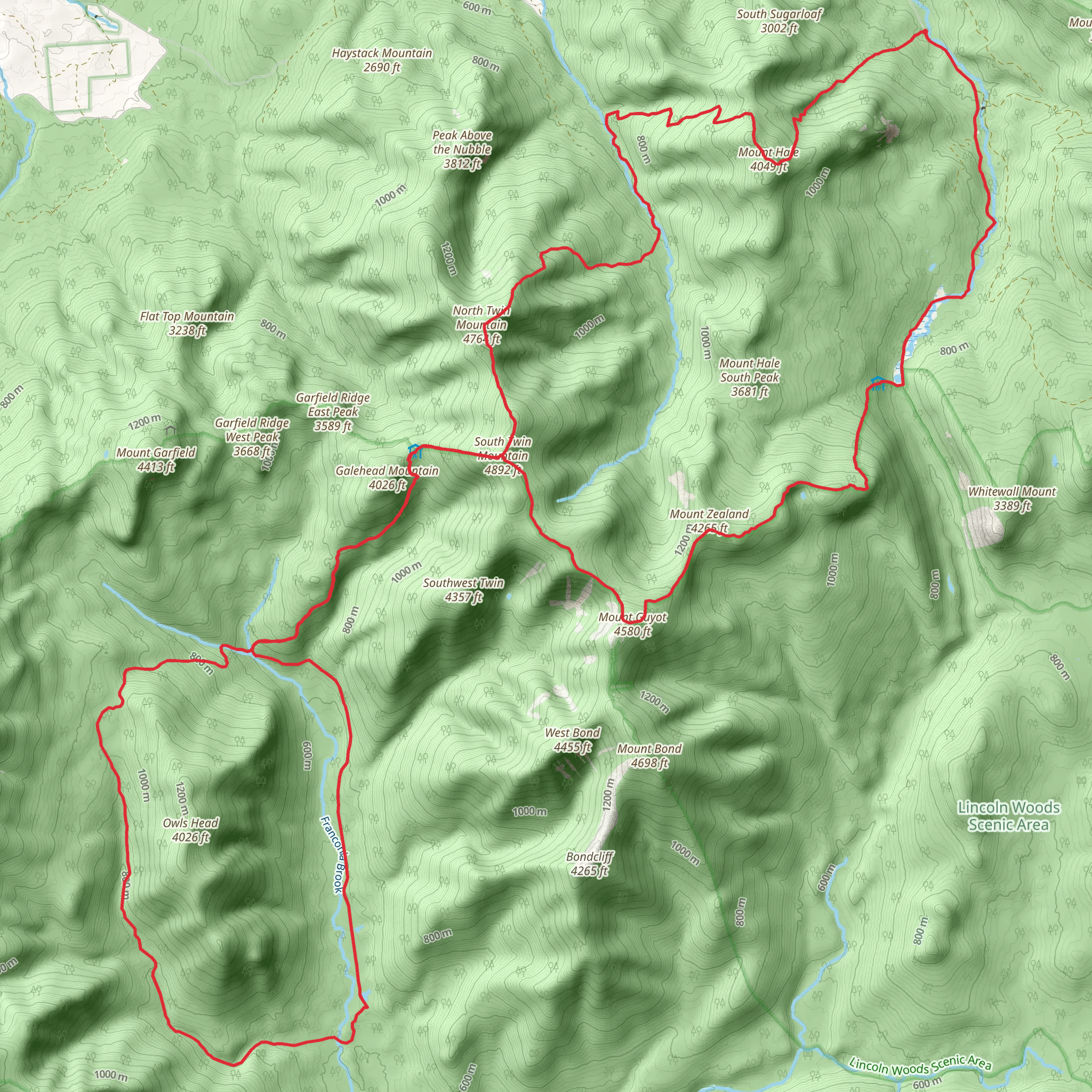 Mount Hale and Owl's Head Loop via Lincoln Brook and Twinway mobile static map