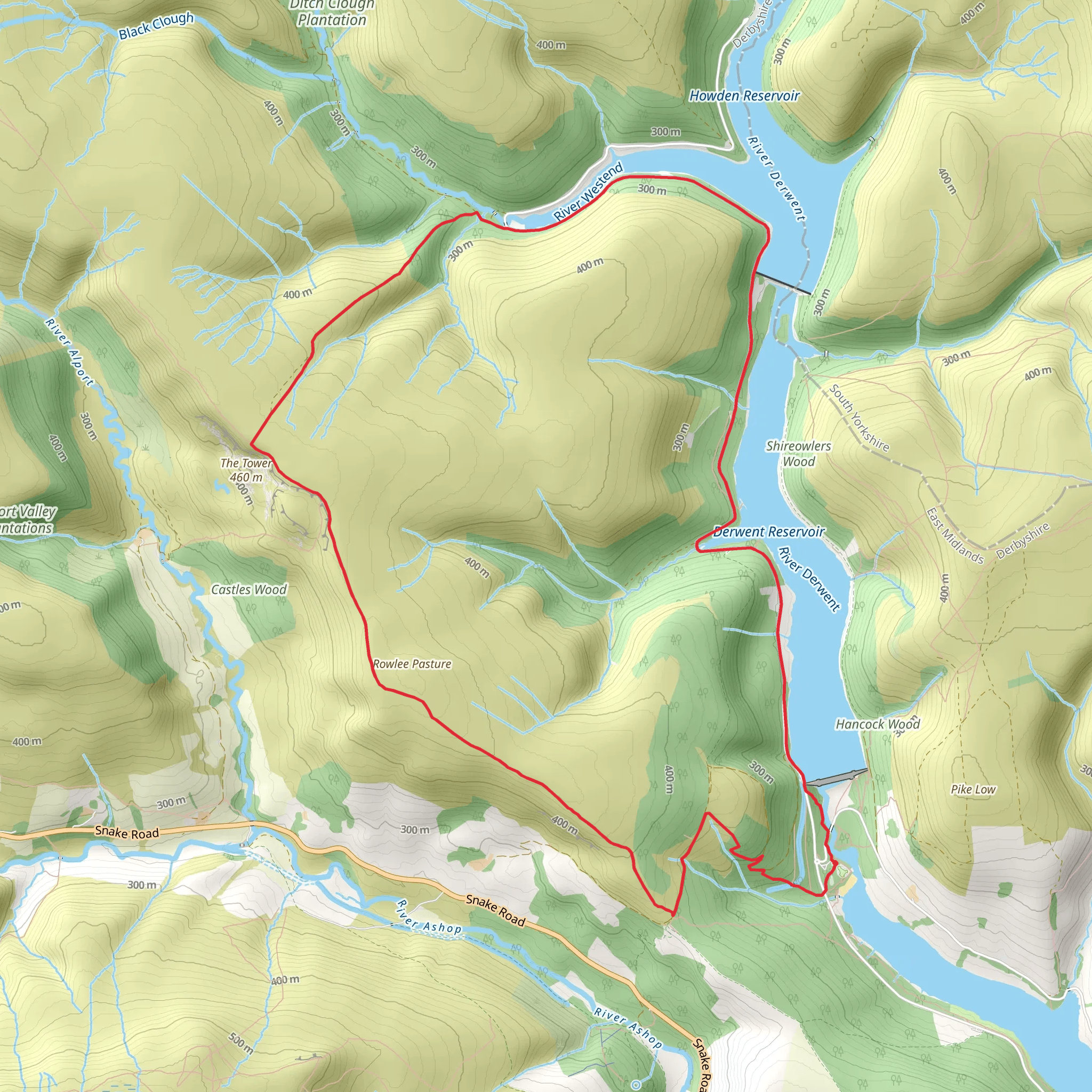 Derwent and Howden Reservoir Western Loop mobile static map