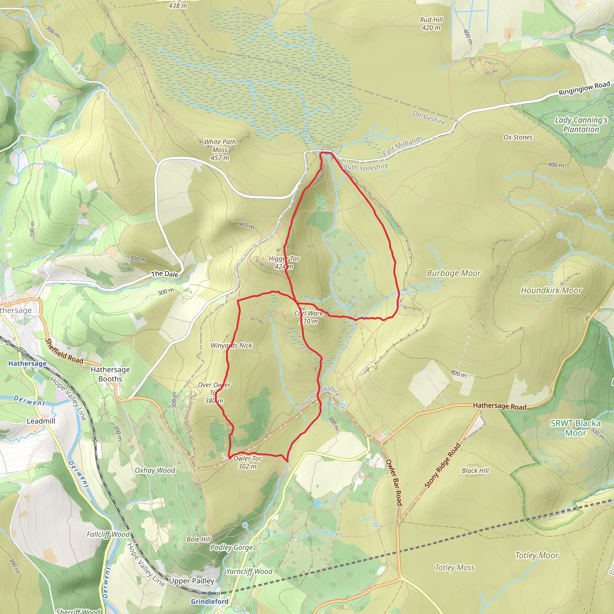 Carl Wark and Higger Tor Loop mobile static map