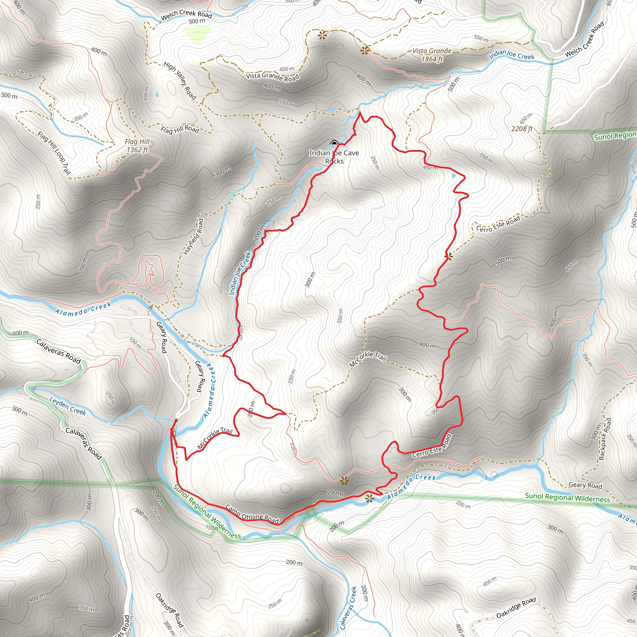 Indian Joe Creek Trail and Alameda Creek Loop mobile static map