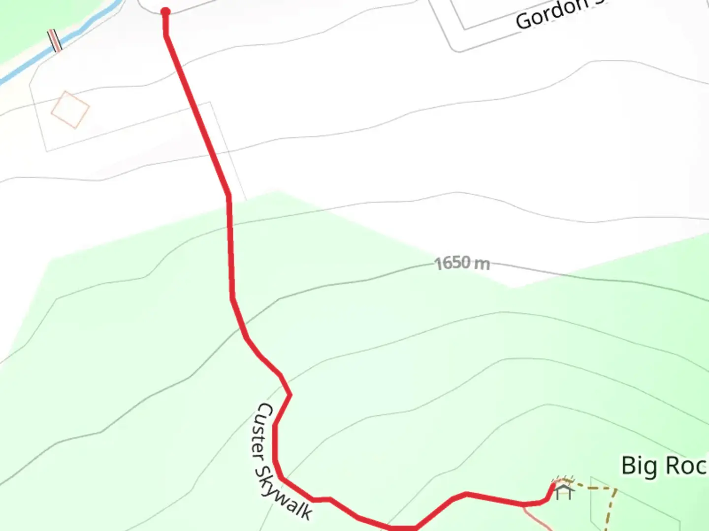 An image depicting the trail Custer Skywalk and its surrounding area.