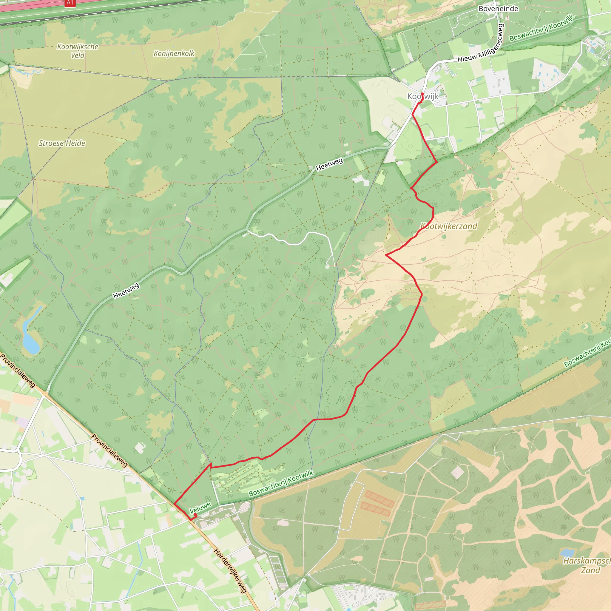 Kootwijk to Veentje via Huigenbosche and Harskamperdennen mobile static map