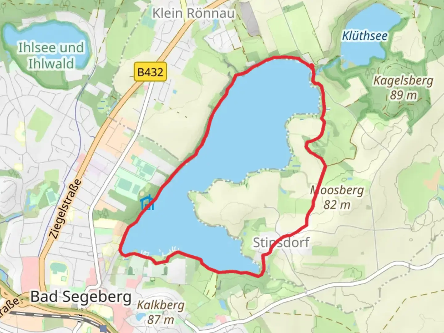 An image depicting the trail Großer Segeberger See Loop via Große See Runde and its surrounding area.