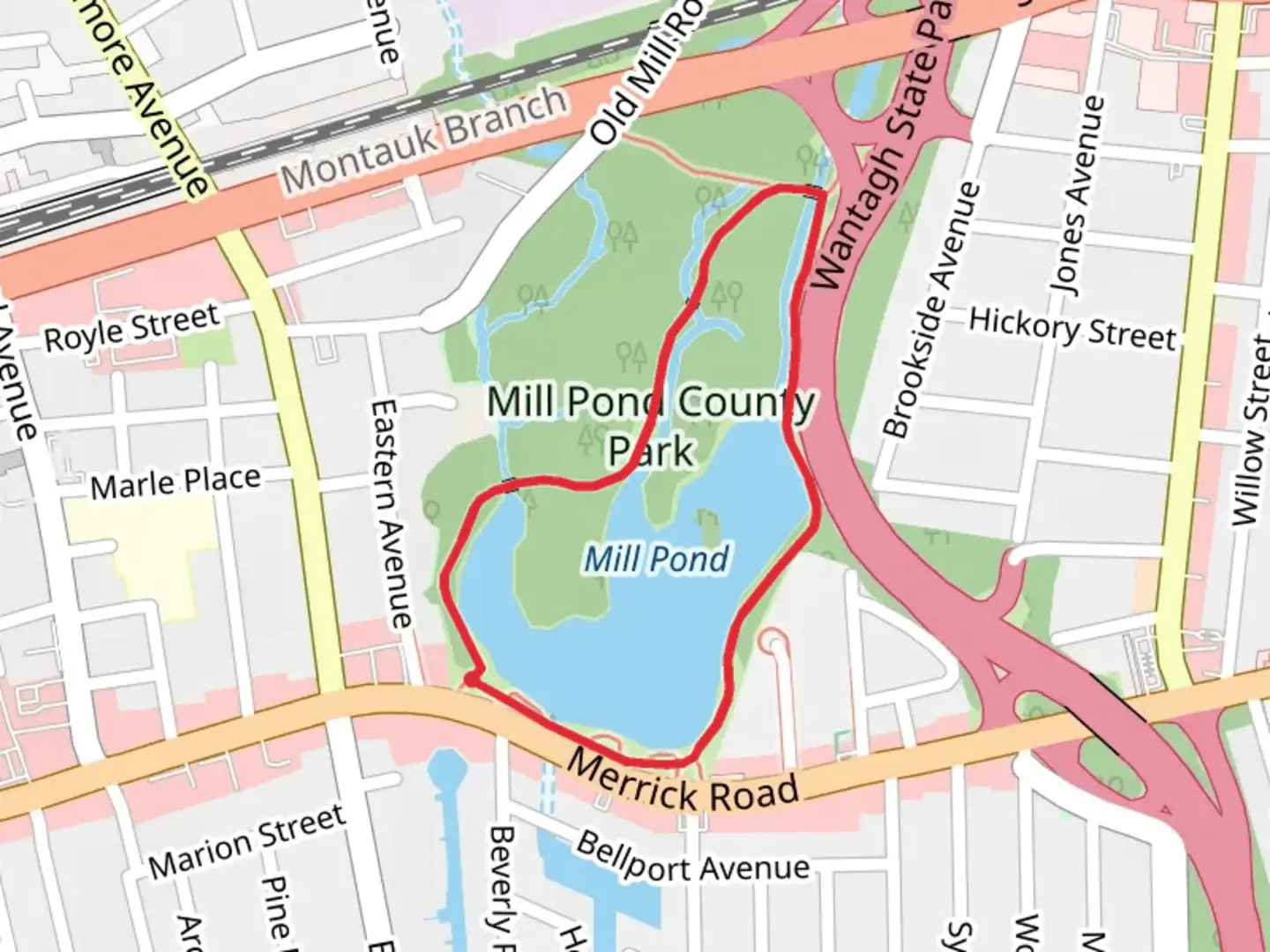 An image depicting the trail Mill Pond Loop and its surrounding area.