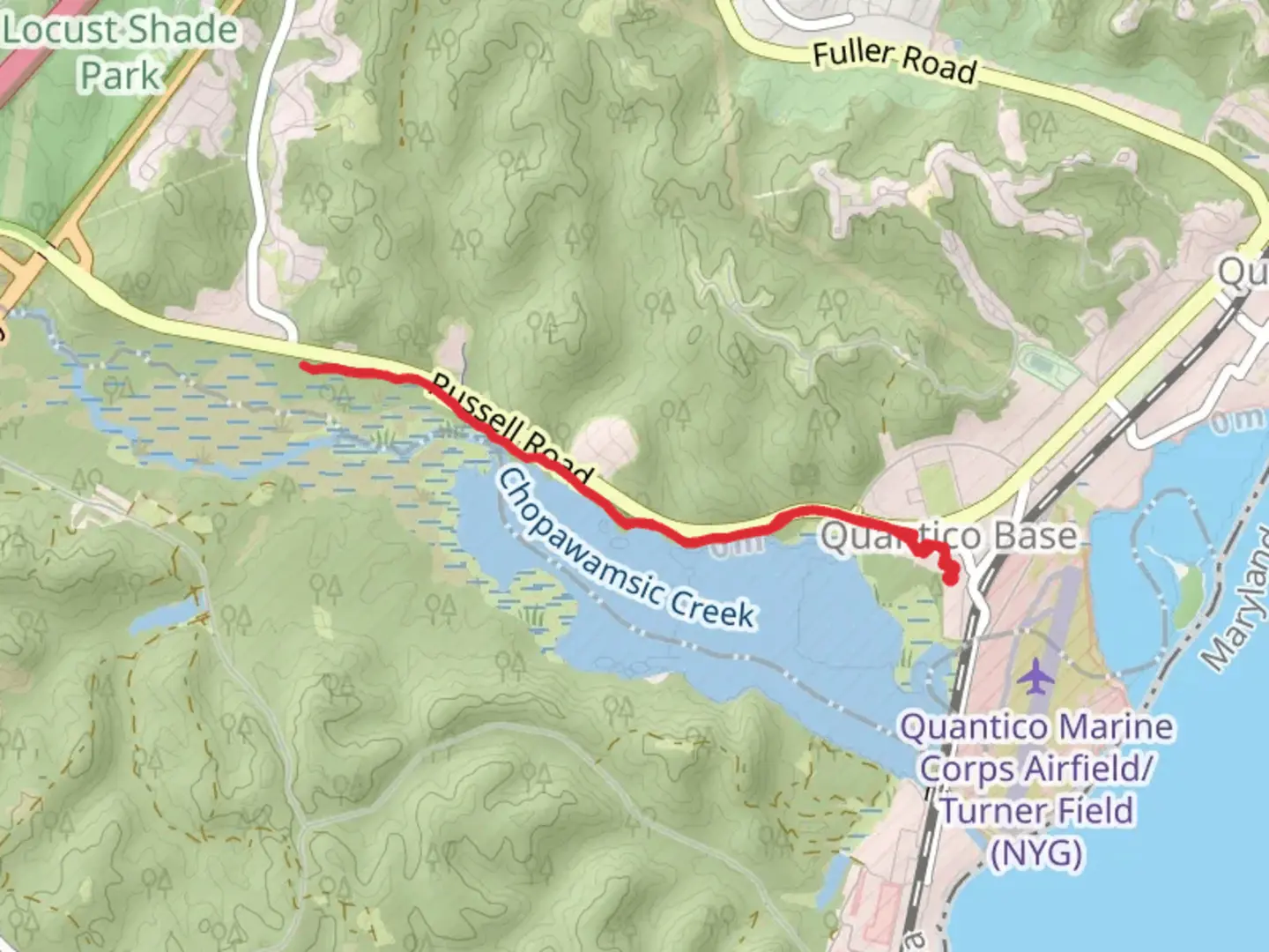 An image depicting the trail Chopawamsic Creek Out and Back and its surrounding area.