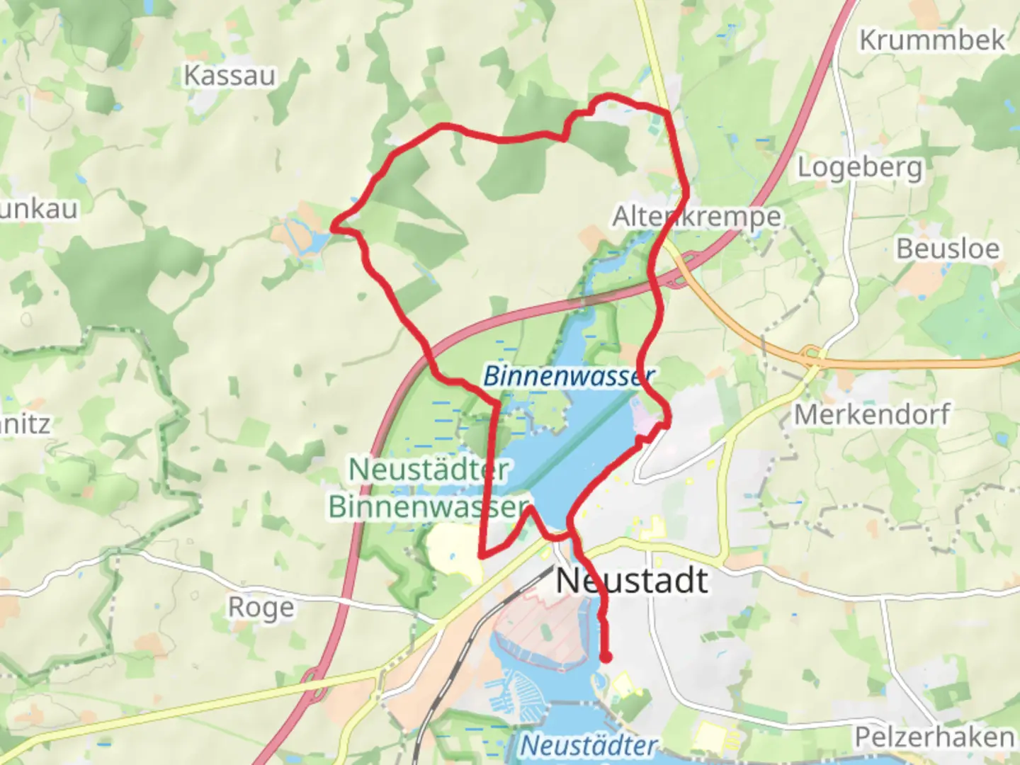 An image depicting the trail Neustadt and Altenkrempe Loop and its surrounding area.