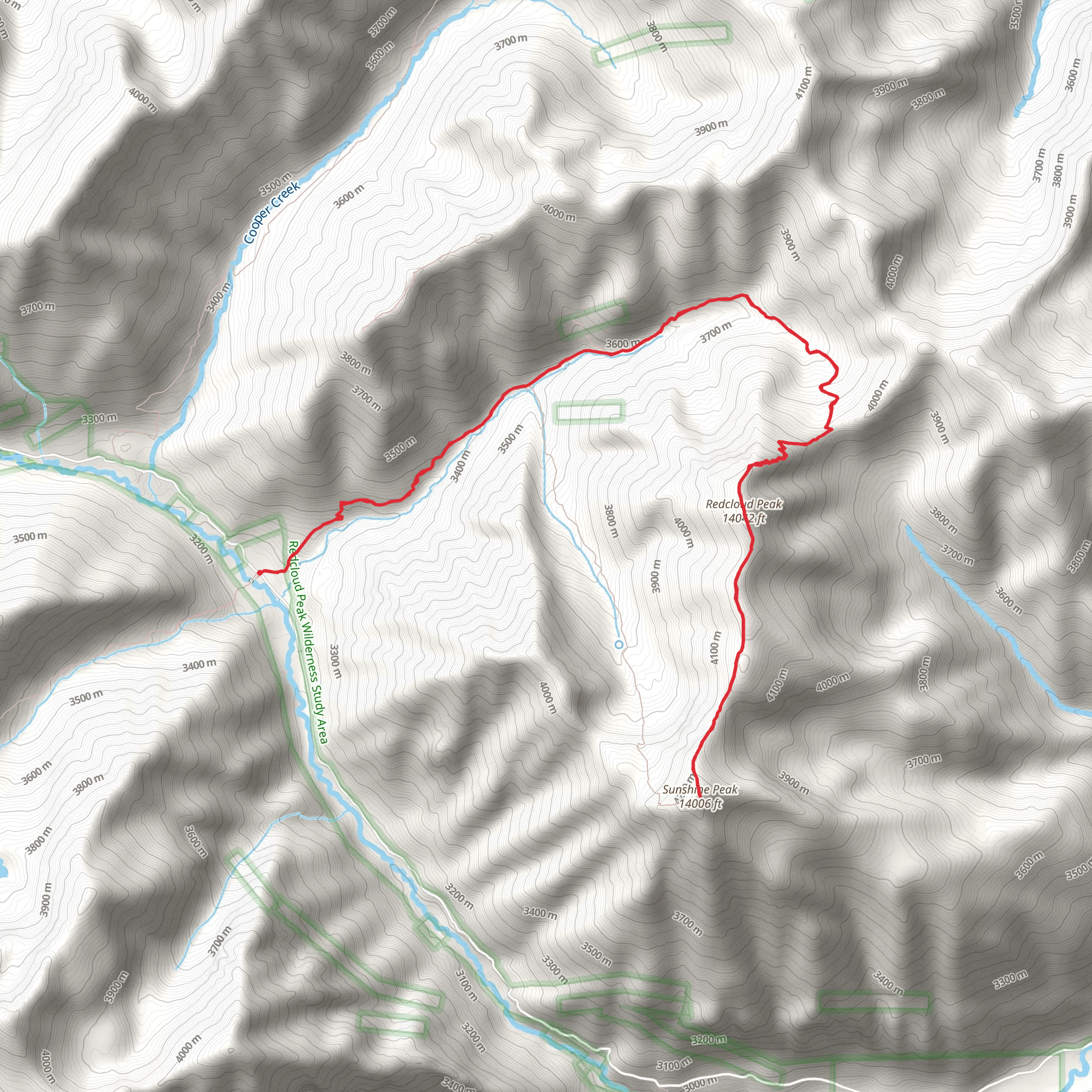 Sunshine Peak, Redcloud Peak via Silver Creek Trail mobile static map