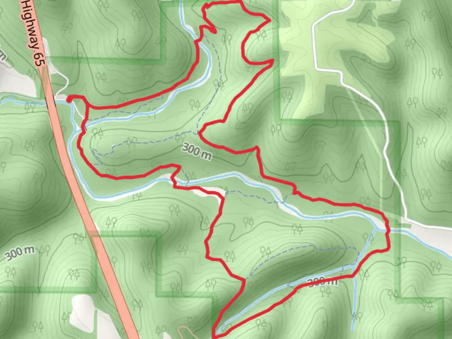 An image depicting the trail Busiek Red and Yellow Loop Trail and its surrounding area.