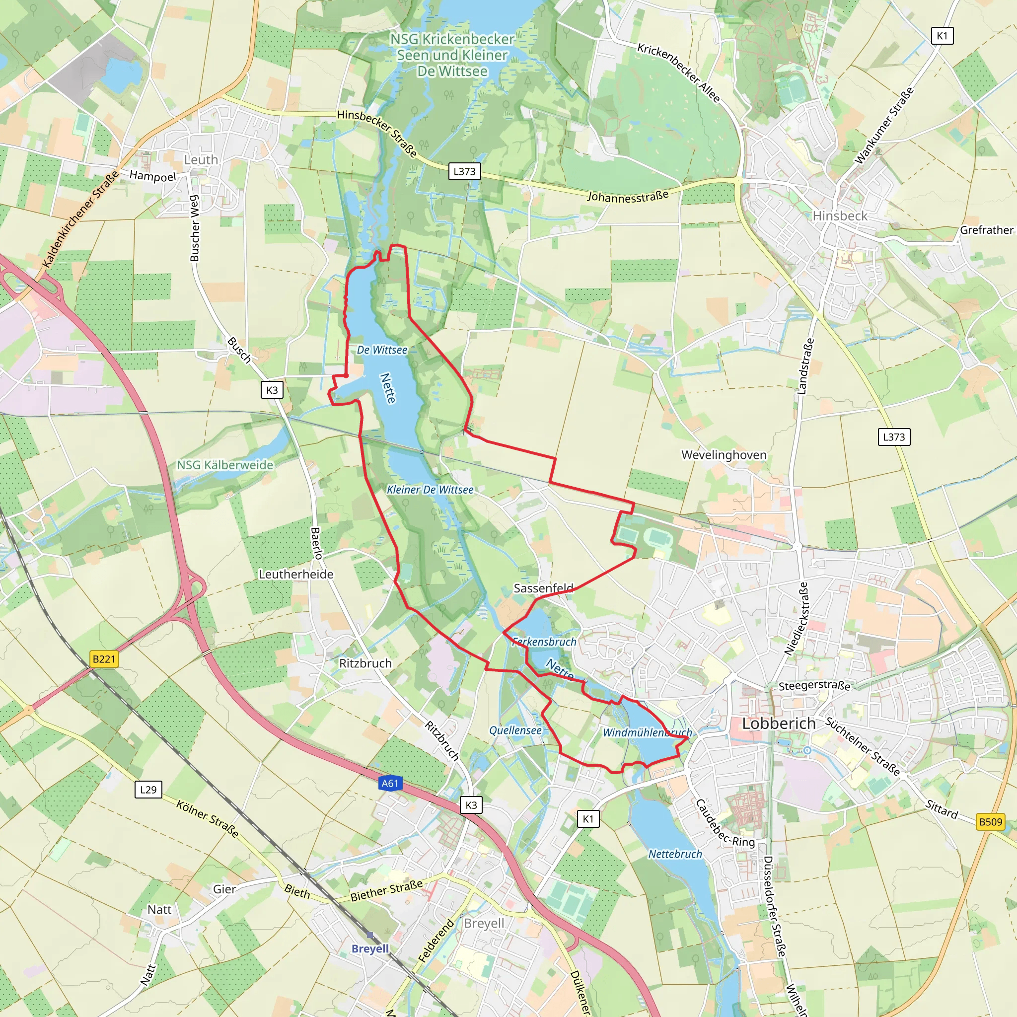 De Wittsee and Windmuehlenbruch Loop via Grenzlandweg and Nette Seen mobile static map