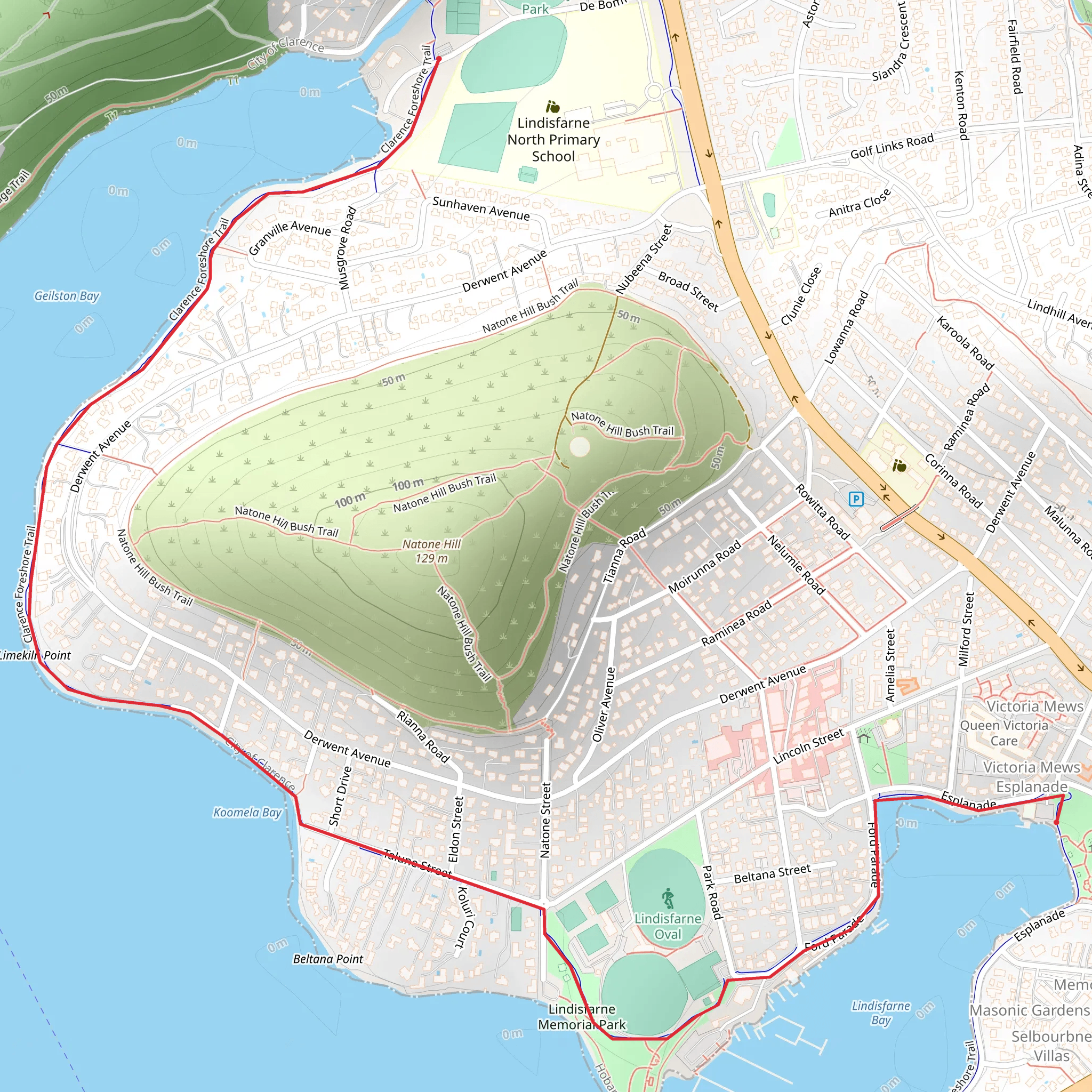 Clarence Foreshore Trail - Geilston Bay to Lindisfarne mobile static map
