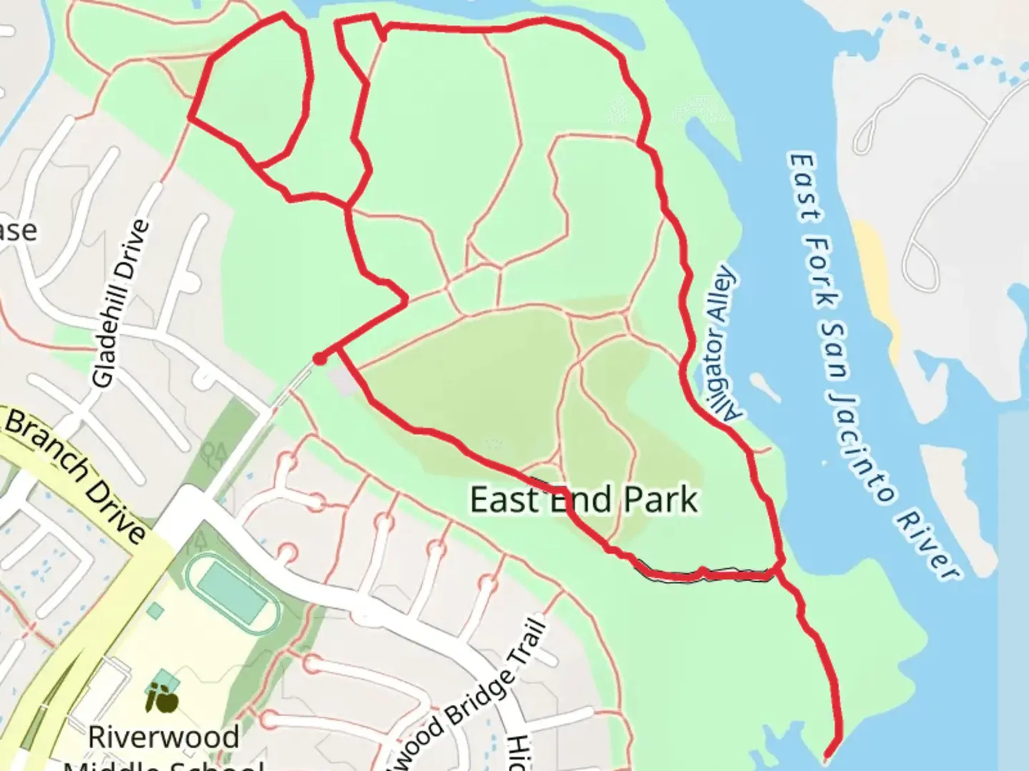 An image depicting the trail East End Park Loop and its surrounding area.