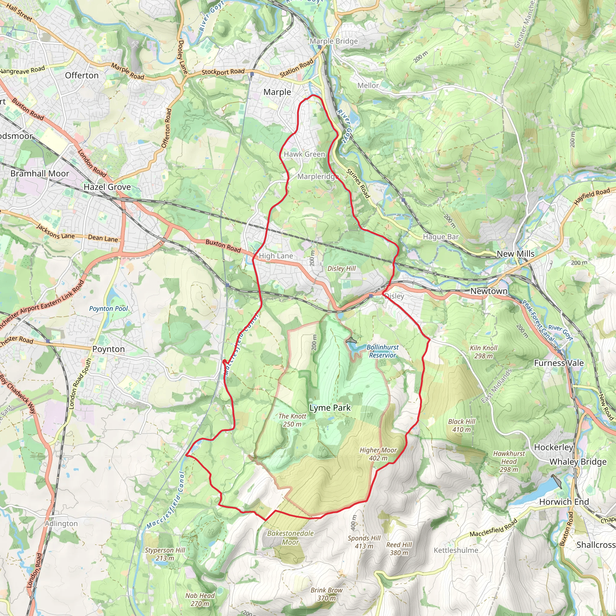 Lyme Park, Stanleyhall Wood and Macclesfield Canal Walk mobile static map