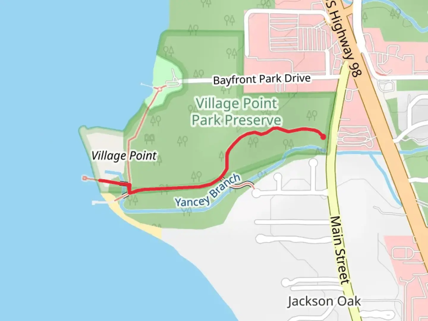 An image depicting the trail Village Point Preserve National Recreation Trail and its surrounding area.