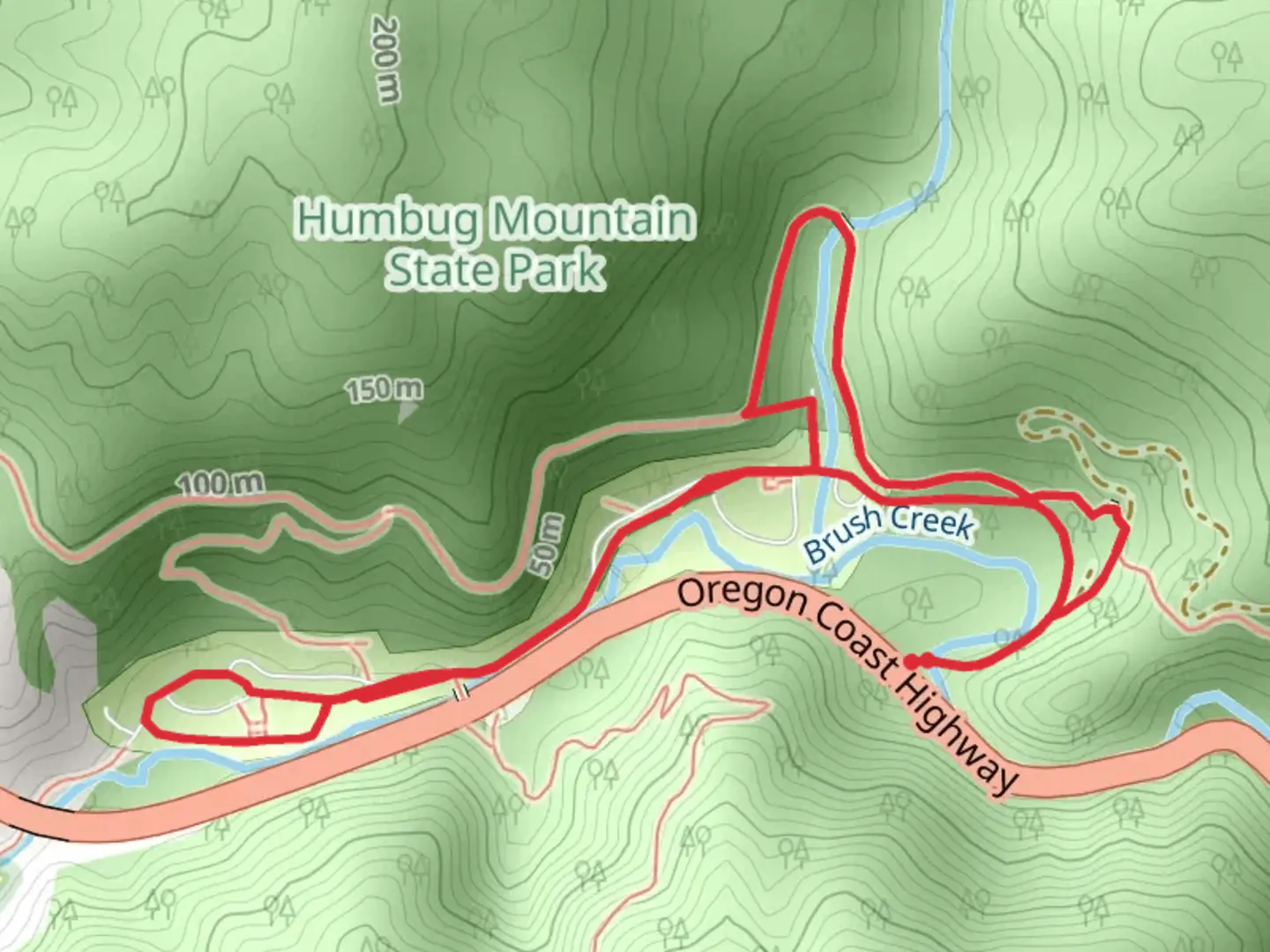 An image depicting the trail Loop beside Brush Creek and its surrounding area.