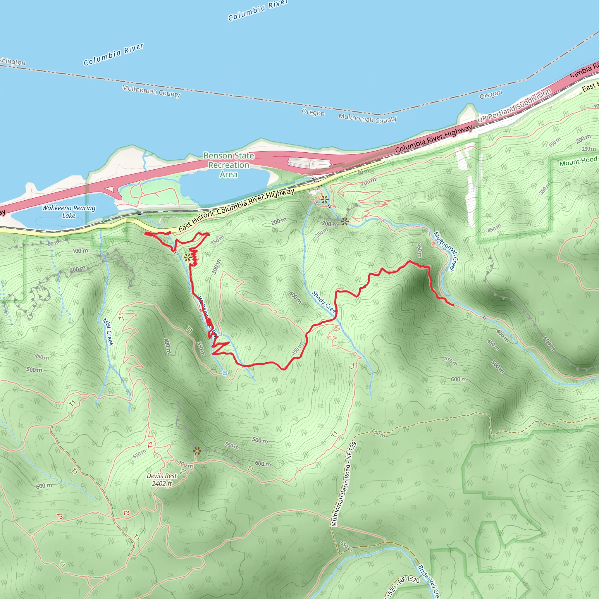 Wahkeena Trail mobile static map
