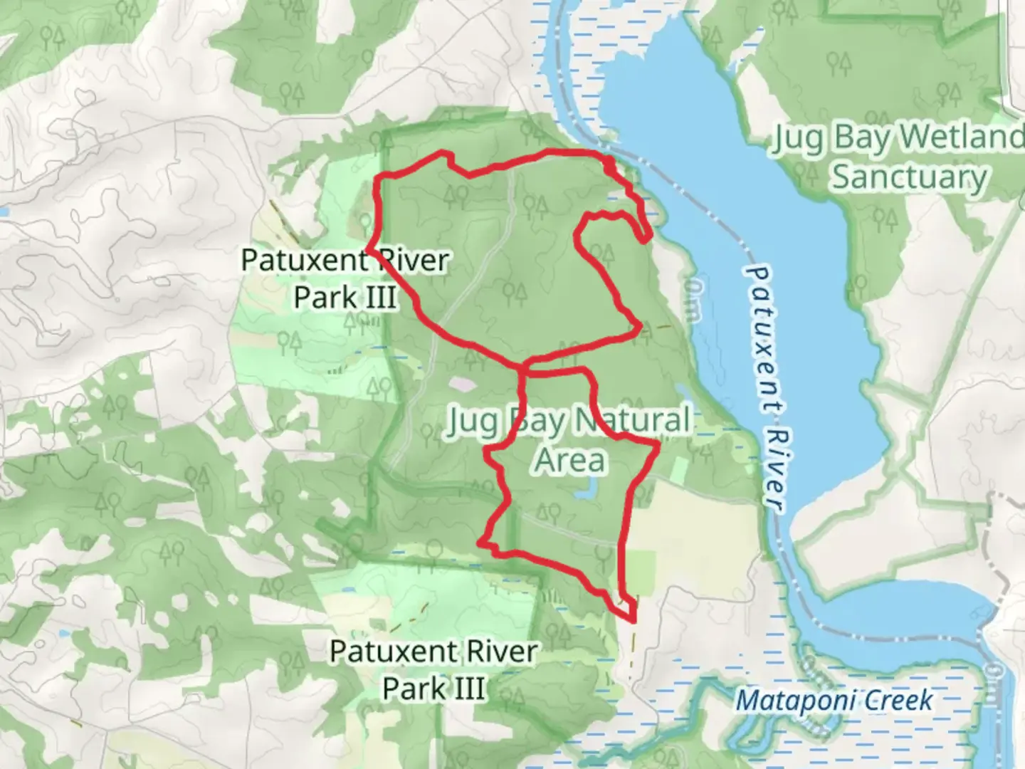 An image depicting the trail Blue Trail and Red Loop Trail and its surrounding area.