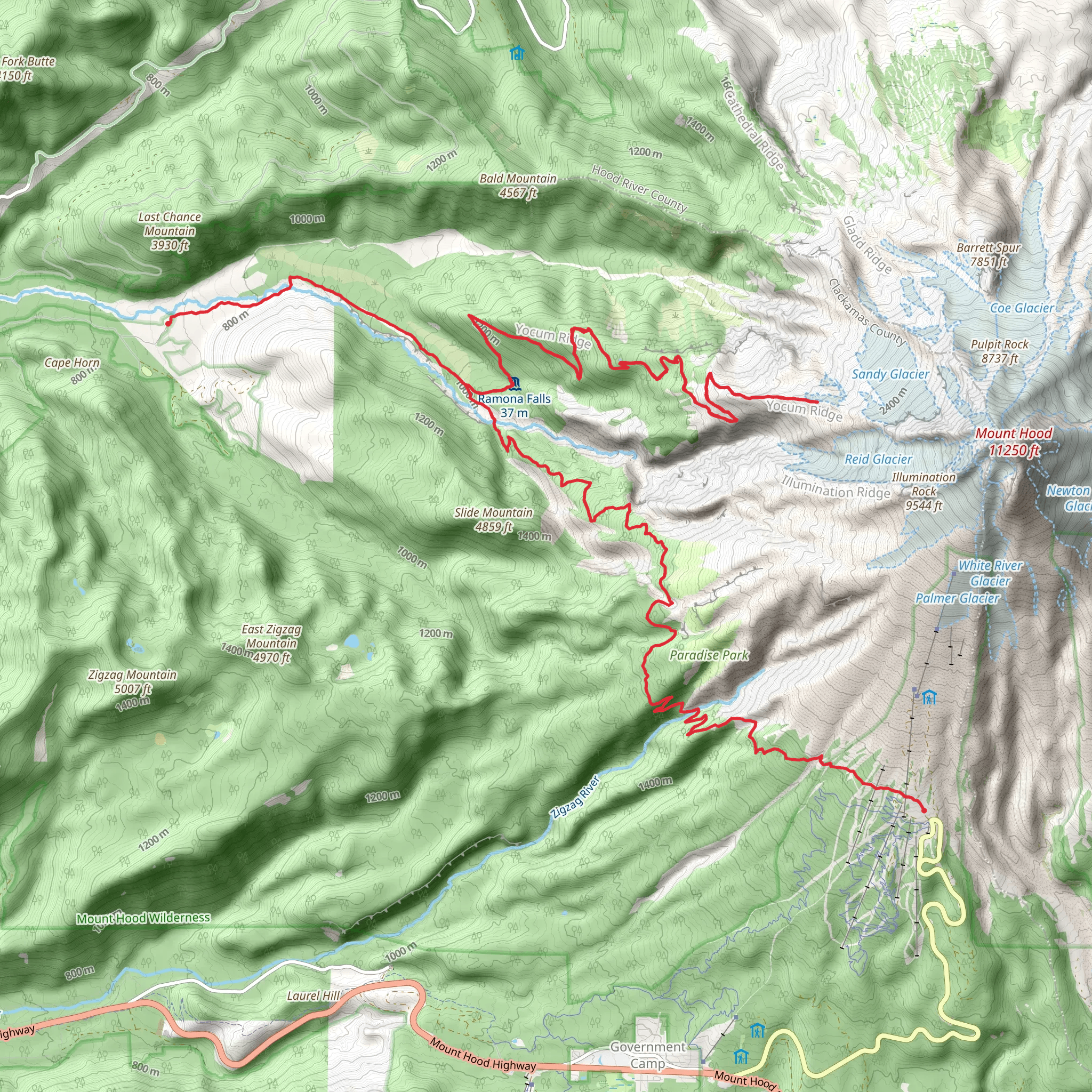 Sandy River, Sandy Glacier and Pacific Crest Trail mobile static map