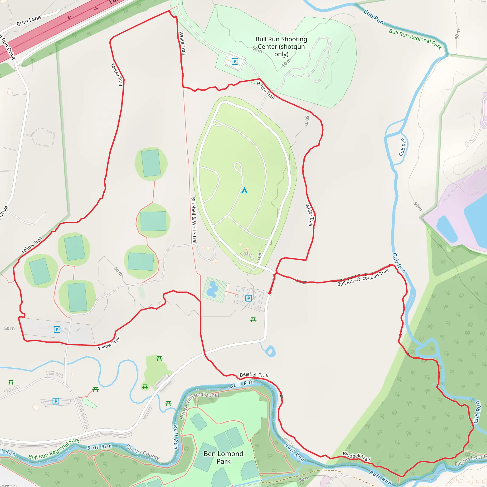 Bull Run Occoquan Trail and Yellow Loop Trail mobile static map