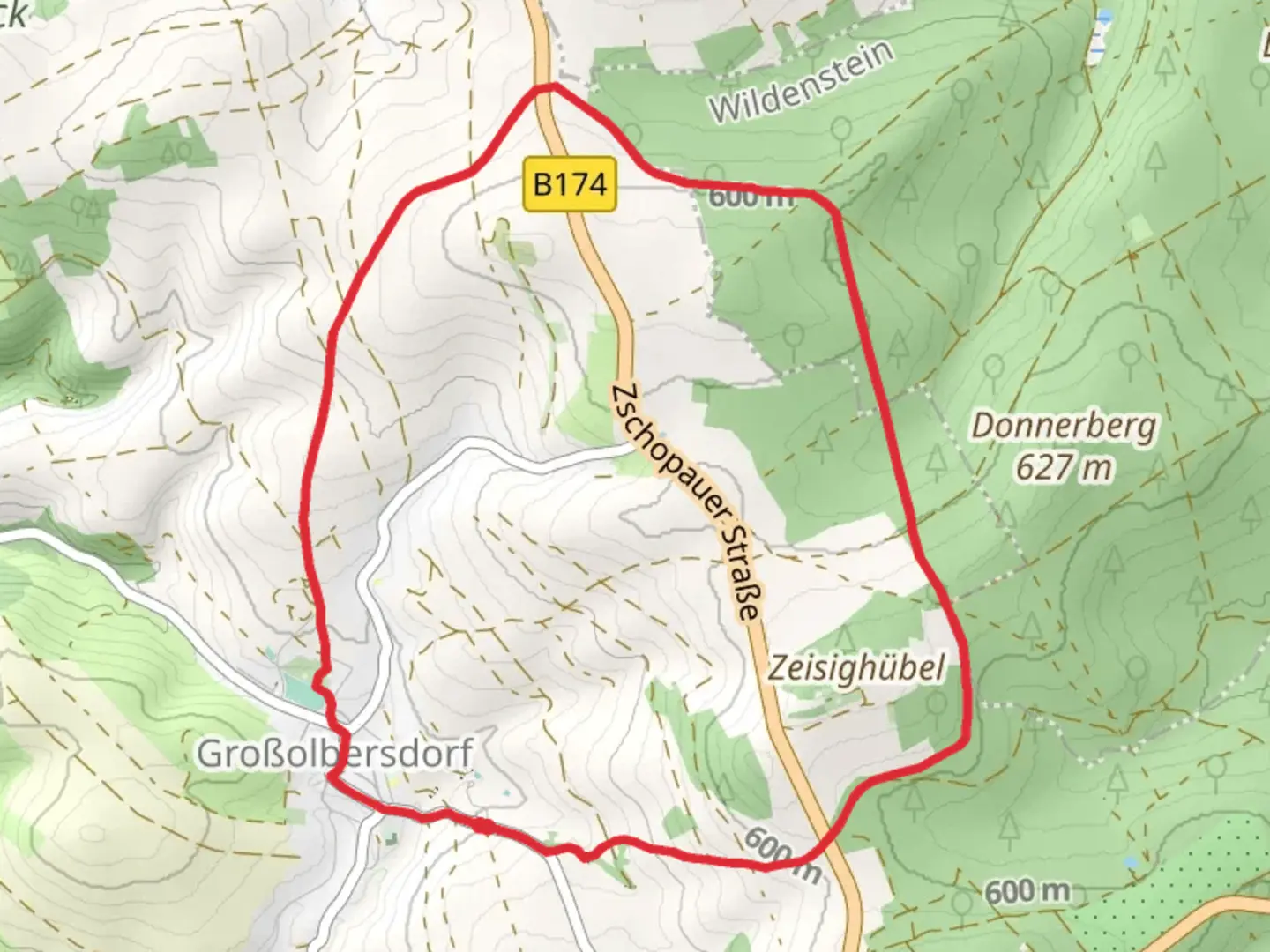 An image depicting the trail Großolbersdorf Loop and its surrounding area.