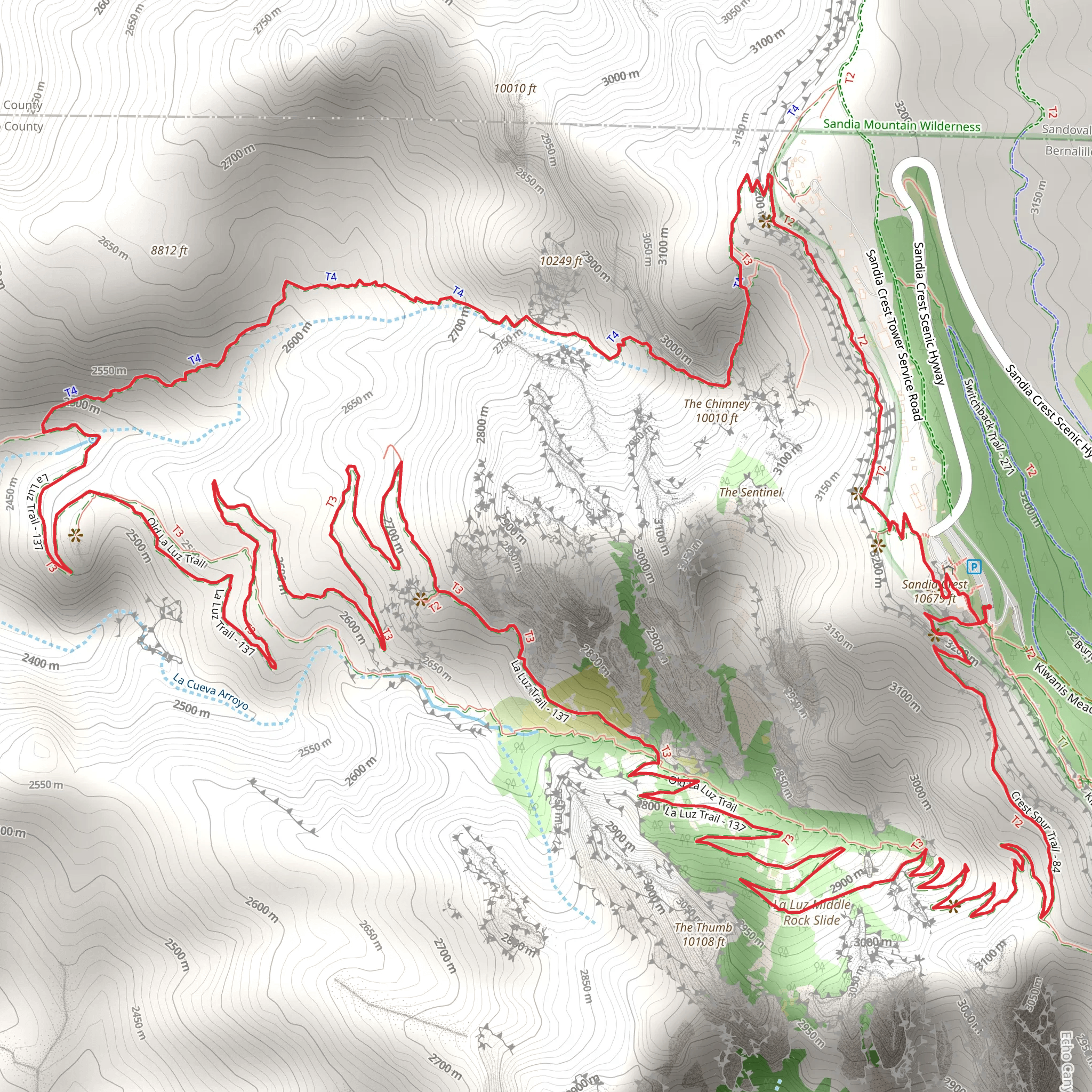 Sandia Crest, La Luz and Chimney Canyon Loop Trail mobile static map