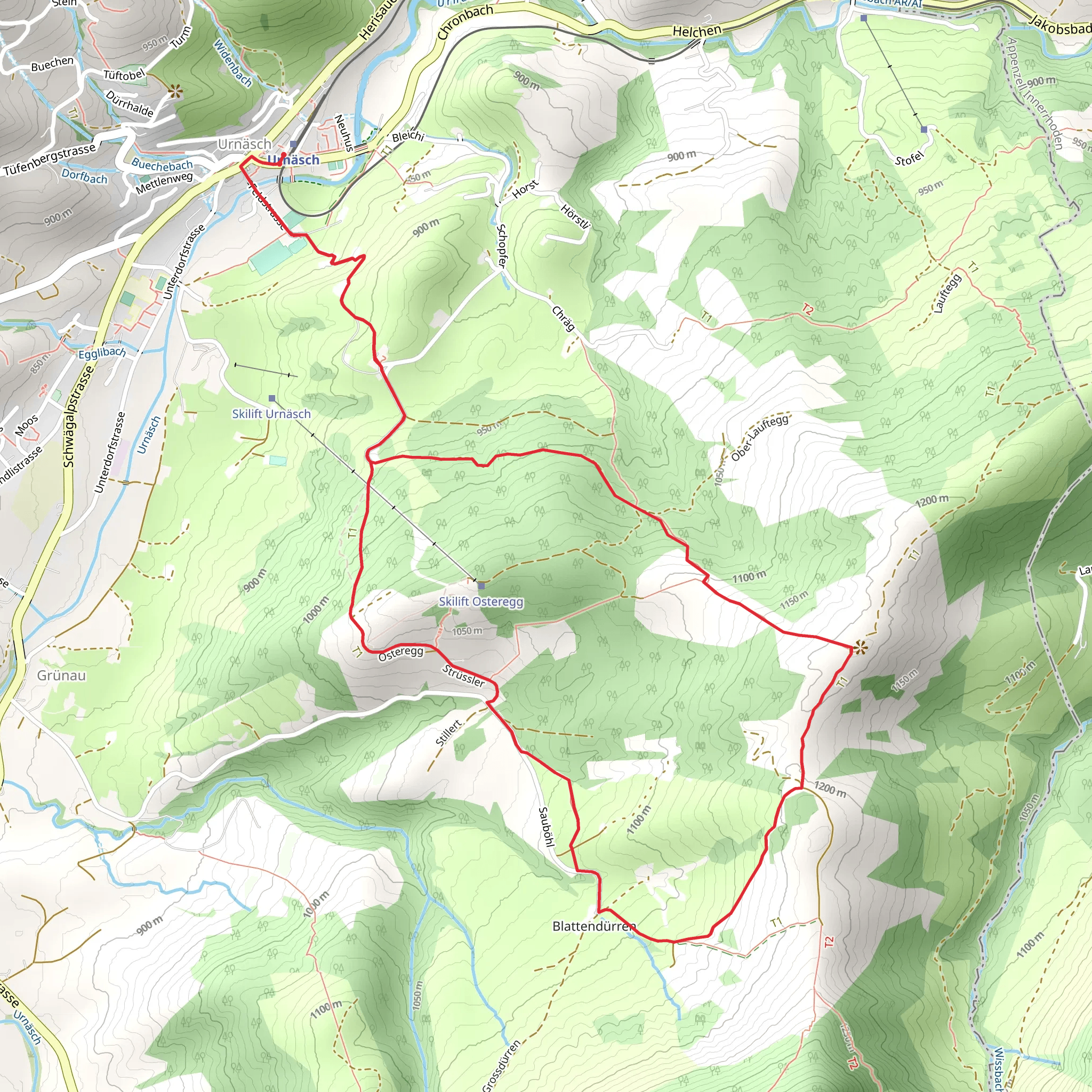 Osteregg Mountain Loop from Urnäsch mobile static map
