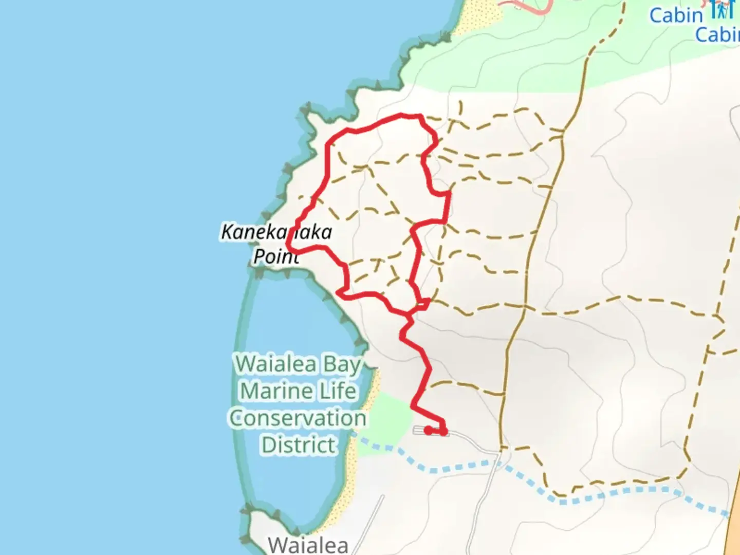 An image depicting the trail Kanekanaka Point and Waialea Bay loop and its surrounding area.