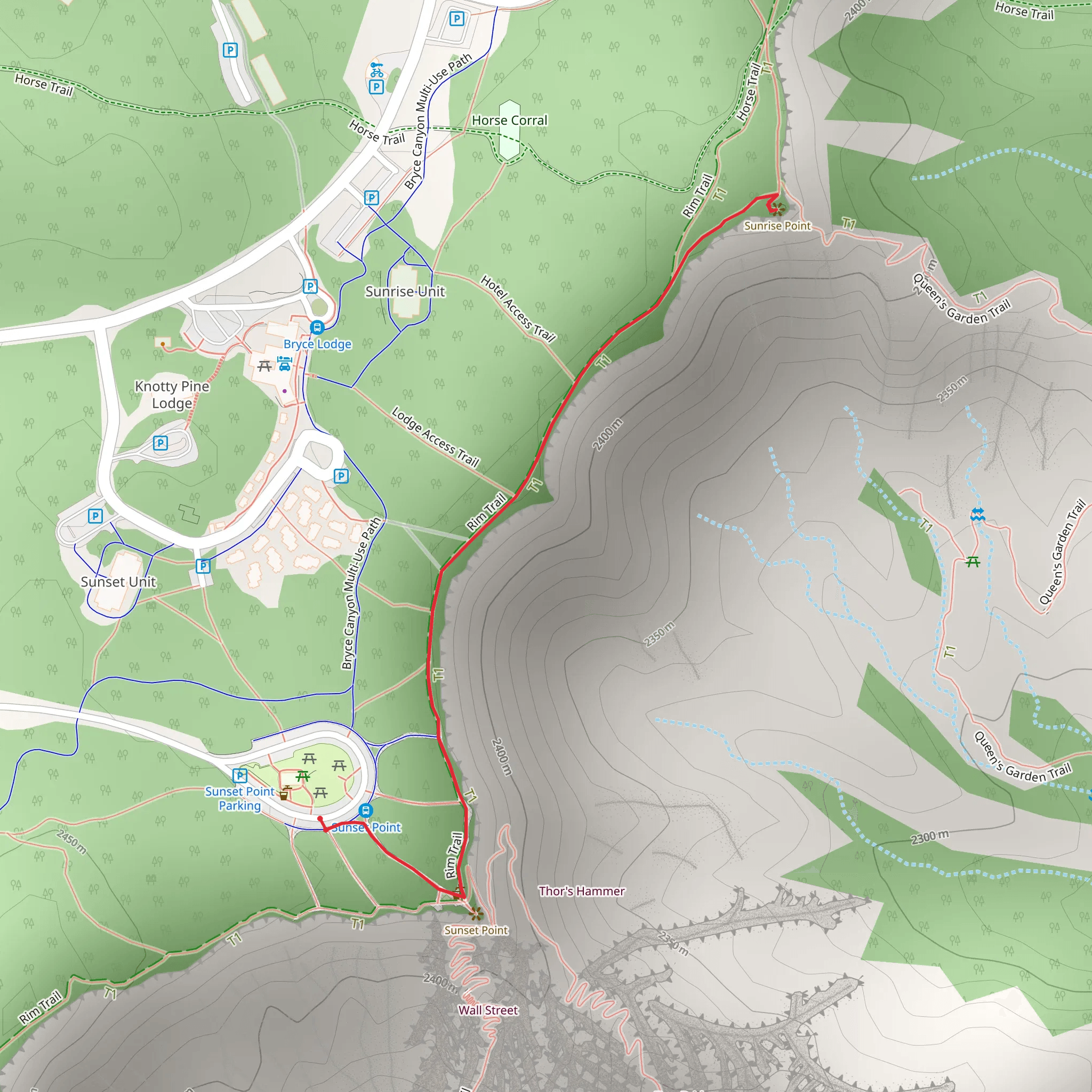 Sunset Point to Sunrise Point via Rim Trail mobile static map