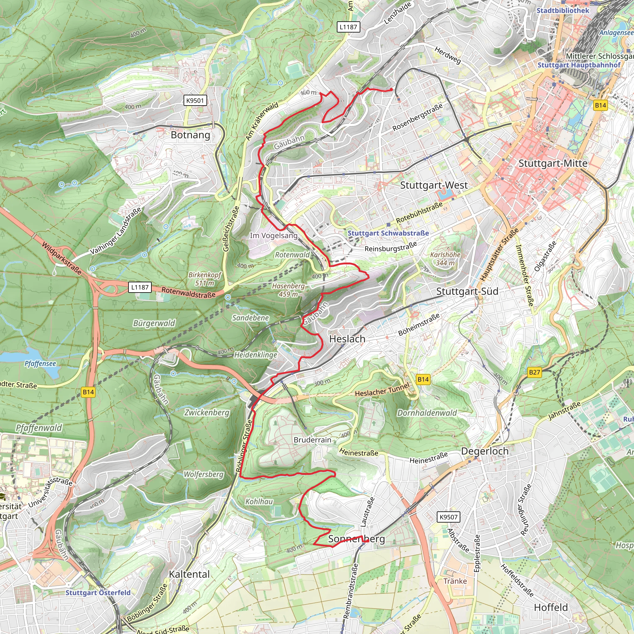 Sonnenberg to Hoelderlinplatz via Hundsklingenweg and Schwälblesklinge mobile static map