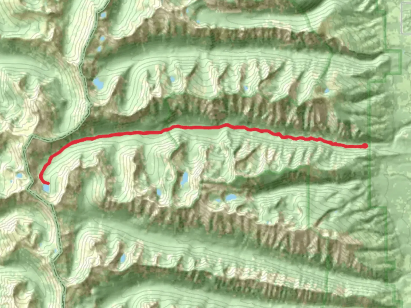 An image depicting the trail Blodgett Lake via Blodgett Canyon Trail and its surrounding area.