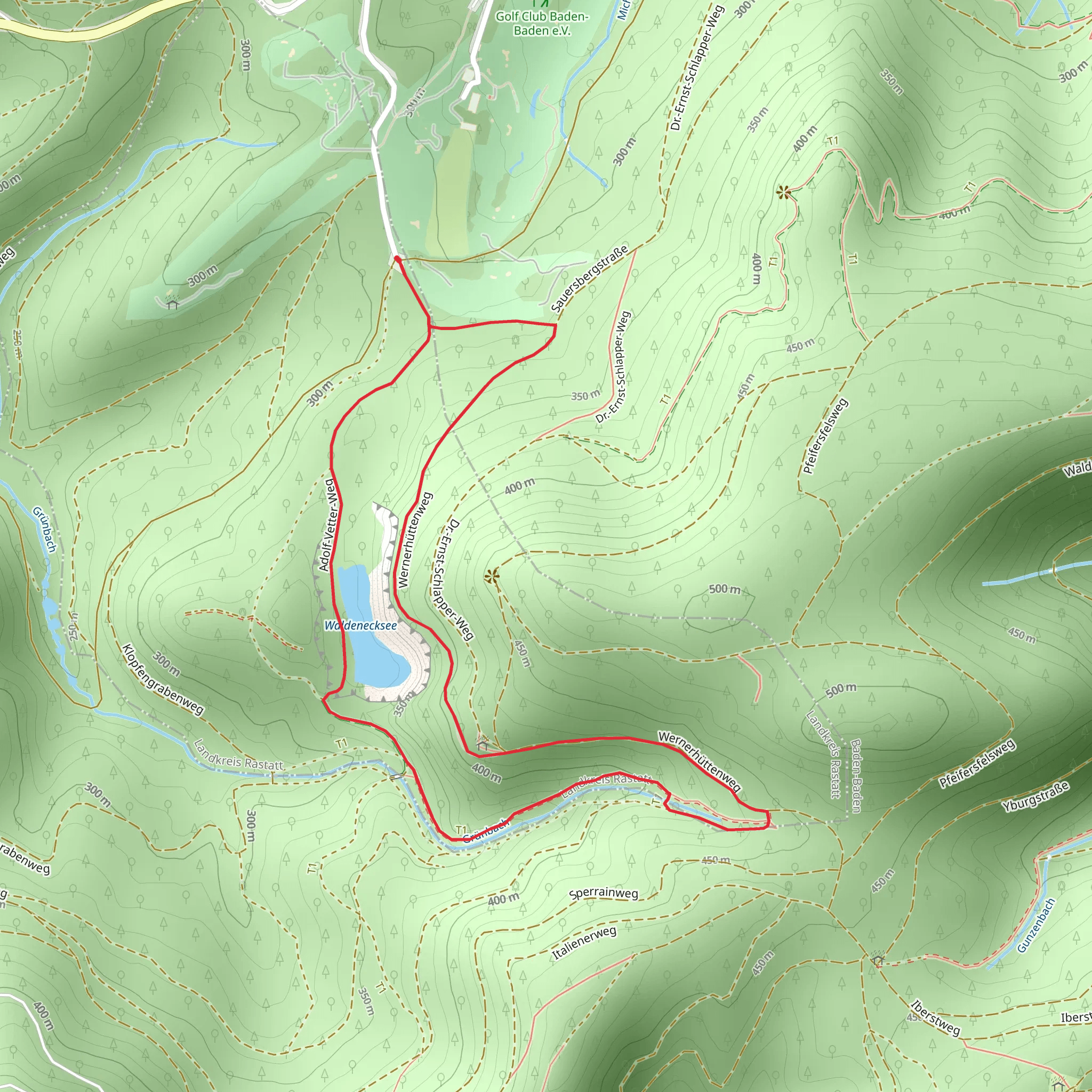 Waldenecksee via Adolf-Vetter-Weg and Wernerhüttenweg mobile static map