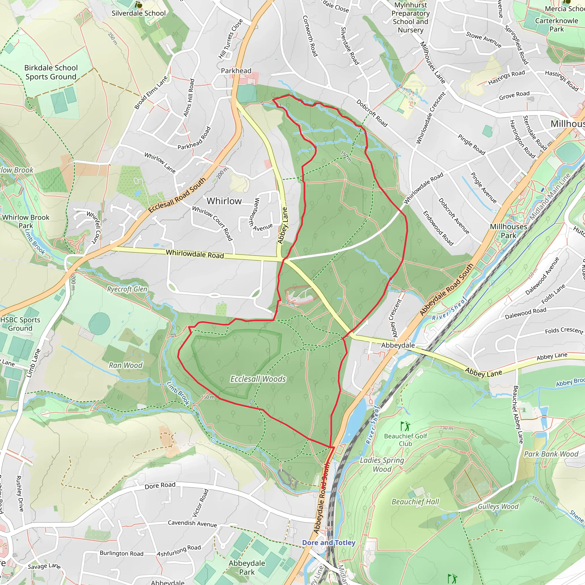Ecclesall Woods Loop mobile static map