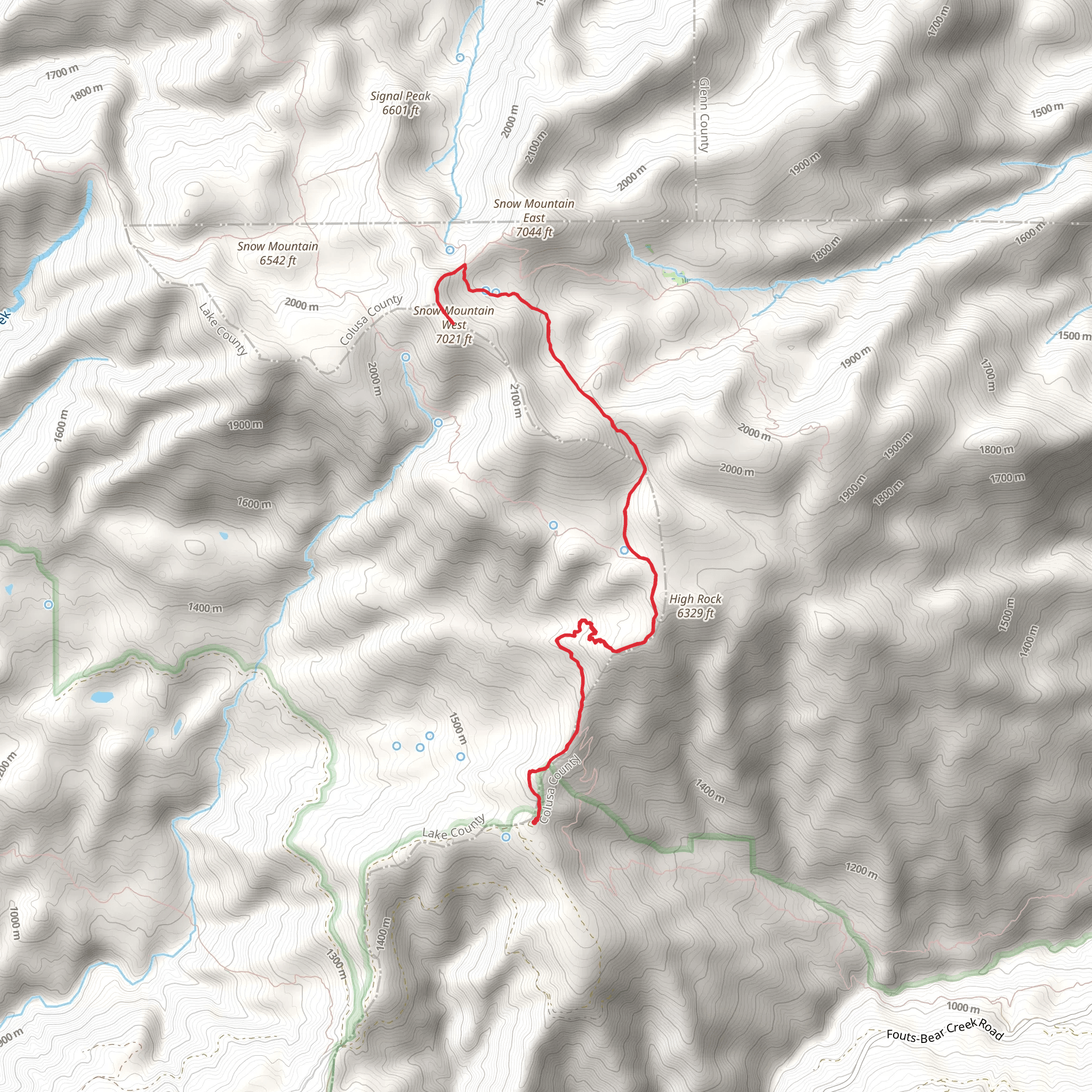 Snow Mountain West Peak via Summit Trail mobile static map