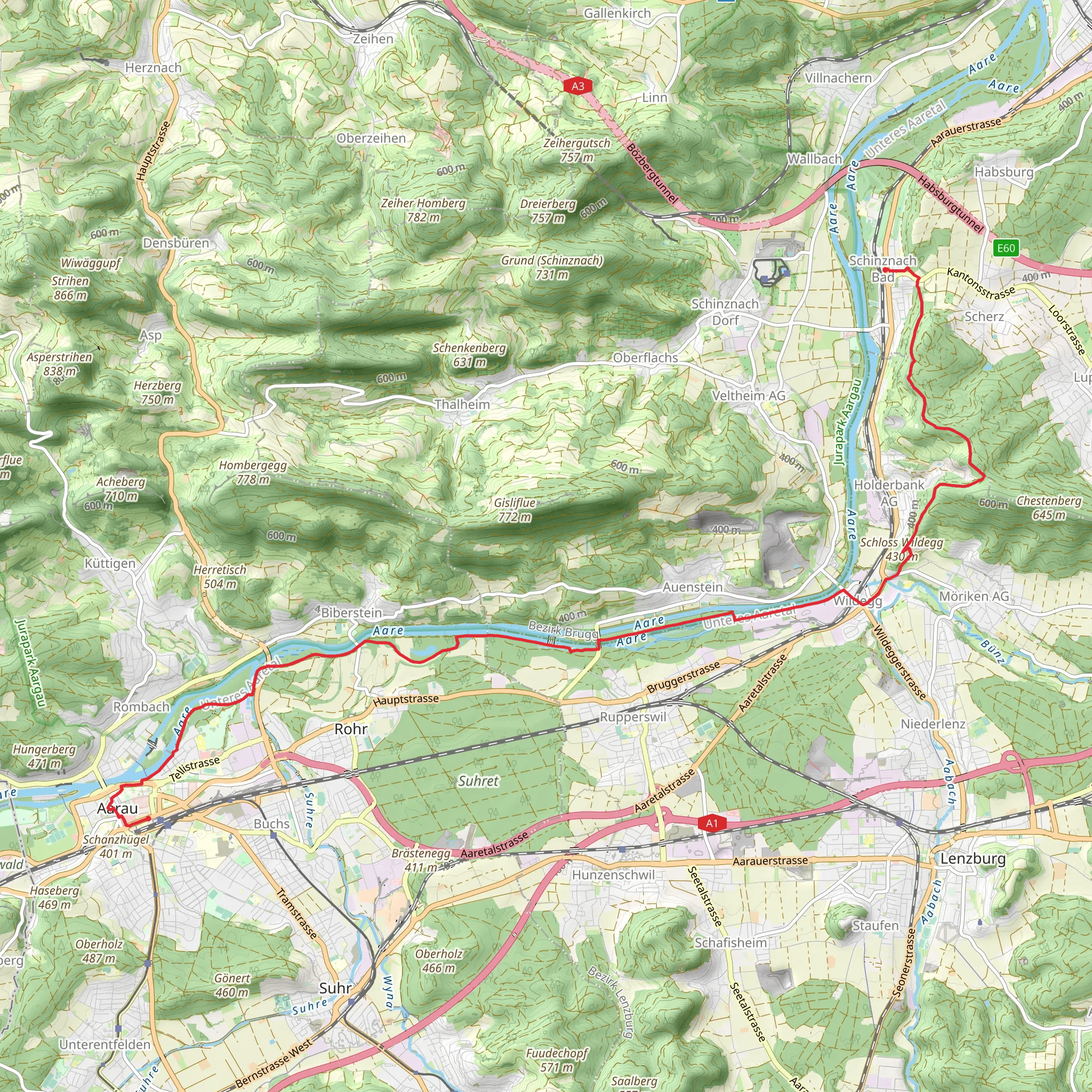 From Aarau to Habsburg mobile static map