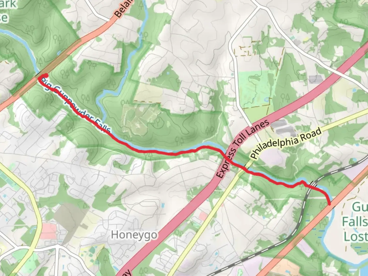 An image depicting the trail Gunpowder Falls Trail and its surrounding area.