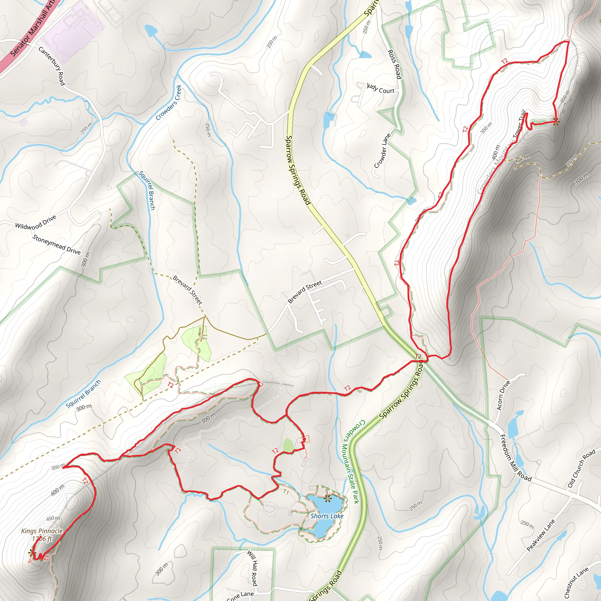 Kings Pinnacle and Crowders Mountain Loop Trail mobile static map