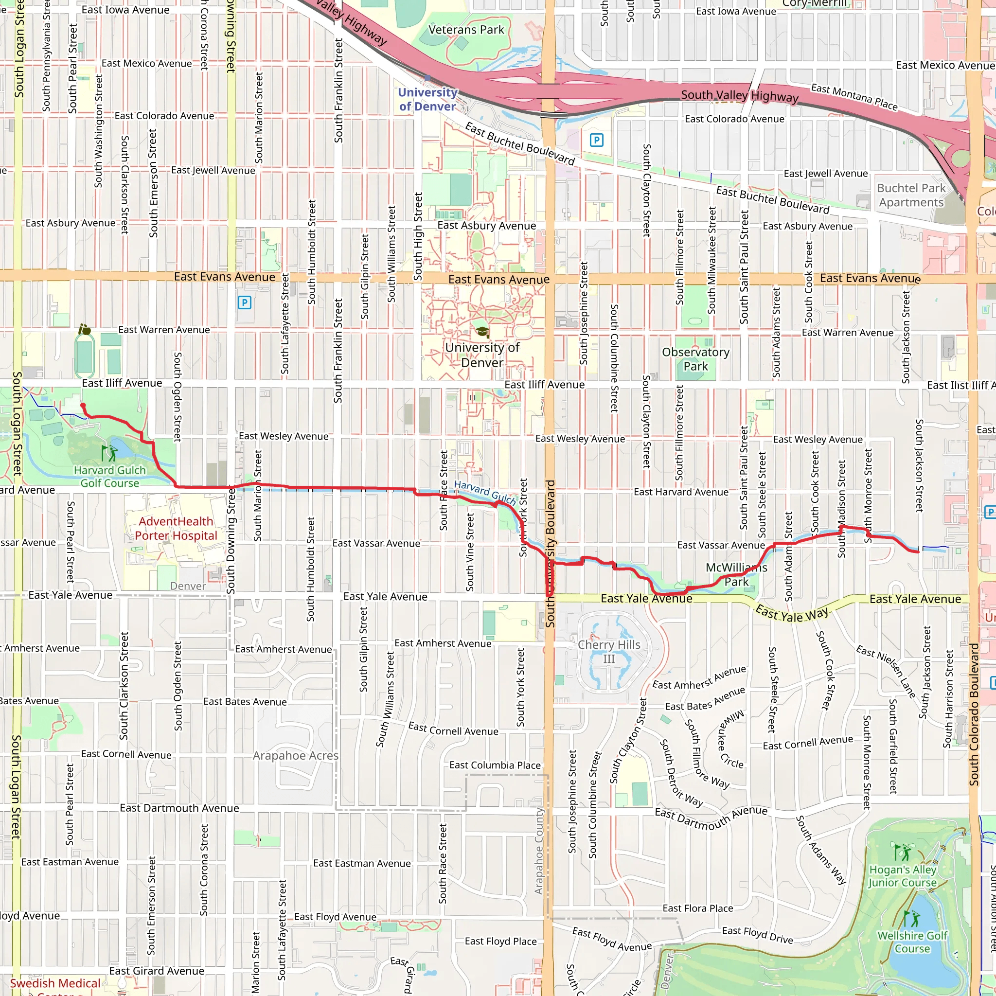 East Harvard Gulch Trail from Harvard Gulch Park mobile static map