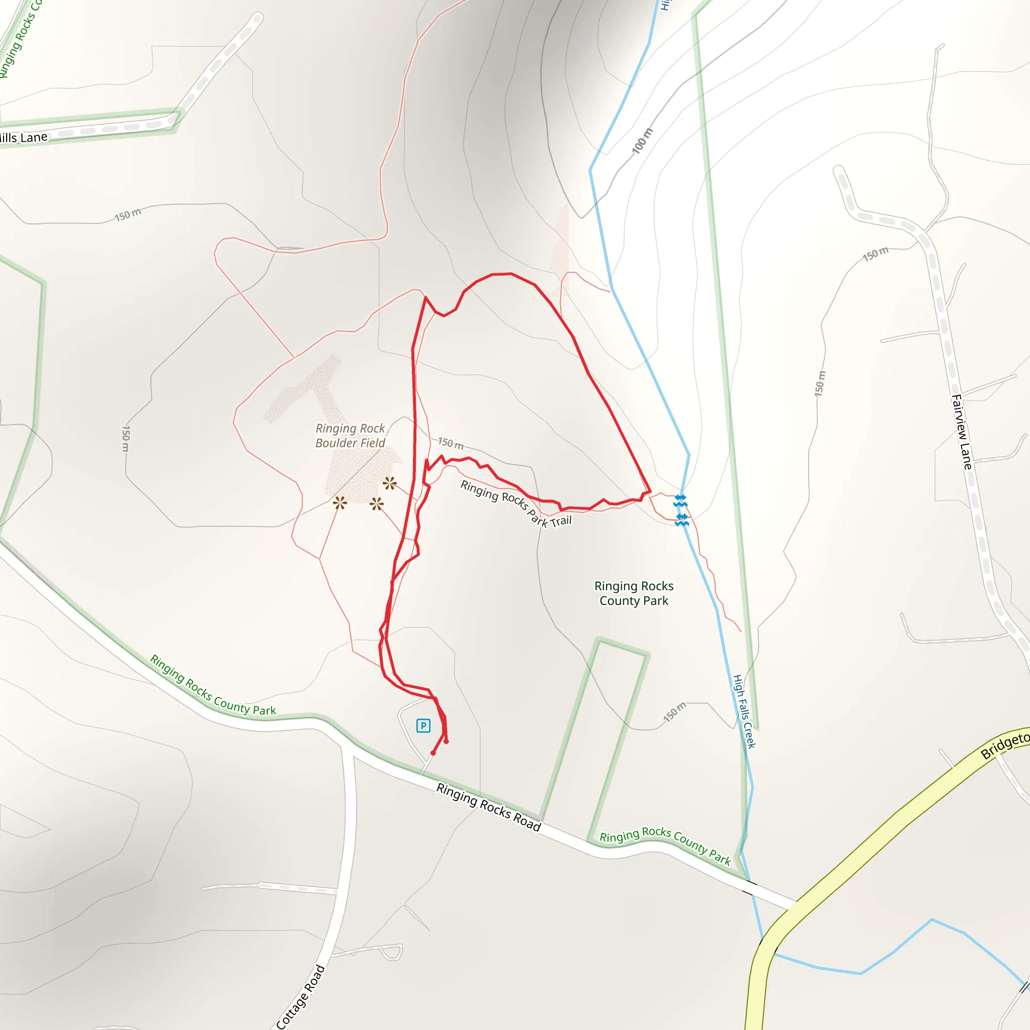 High Falls Creek via Ringing Rocks Park Trail mobile static map