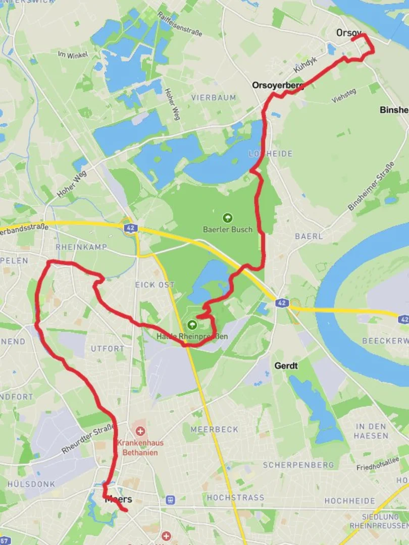 An image depicting the trail Moers to Orsoy Walk and its surrounding area.