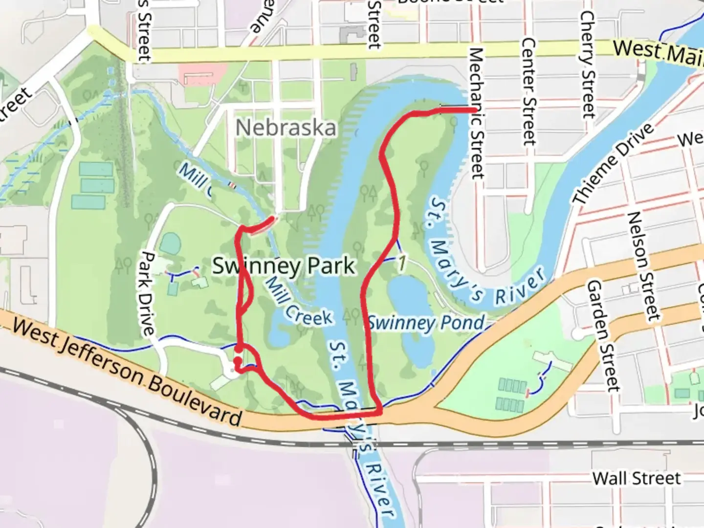 An image depicting the trail Swinney Park and St Mary's River Walk and its surrounding area.