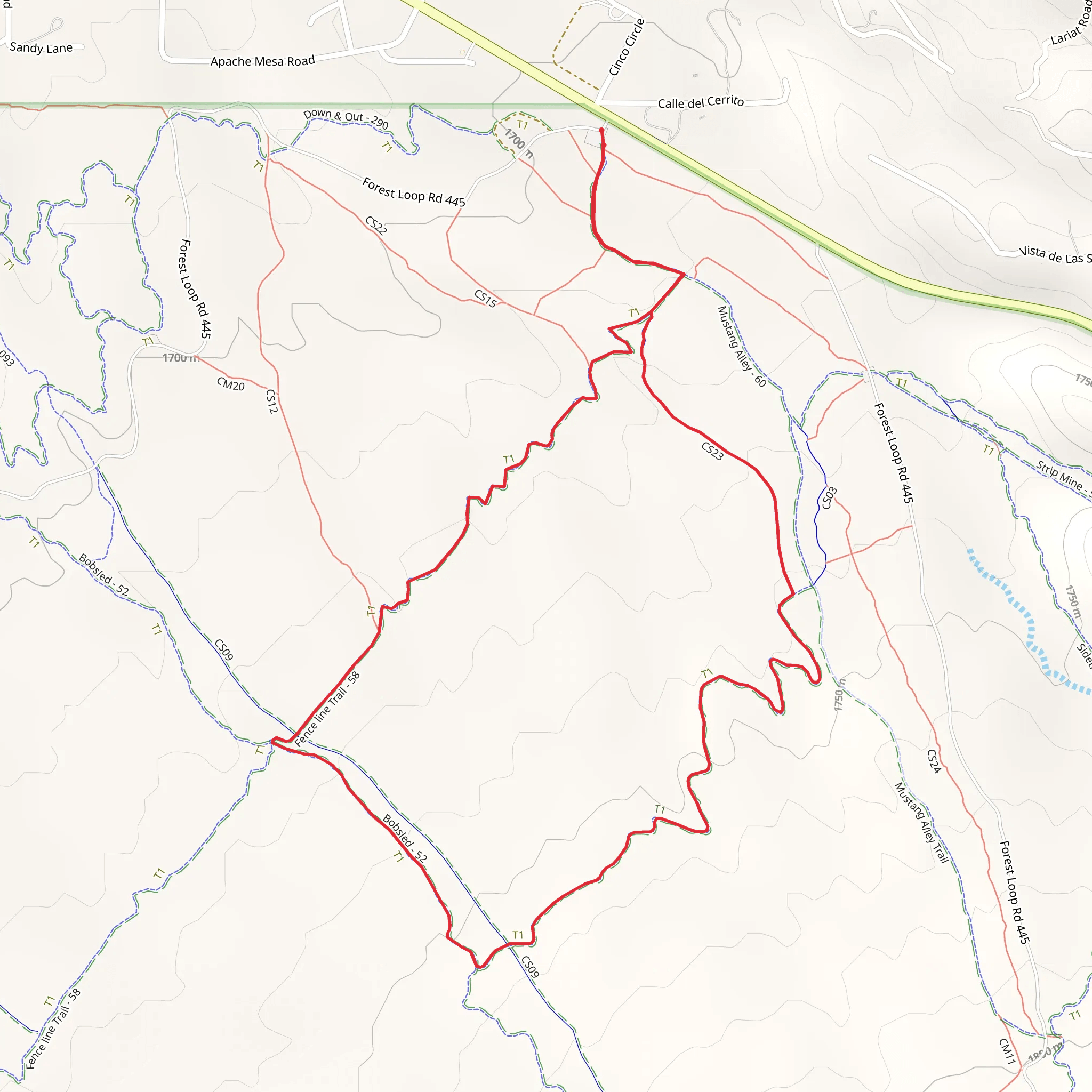 Mustang Alley, Fence Line and Bootleg Loop mobile static map