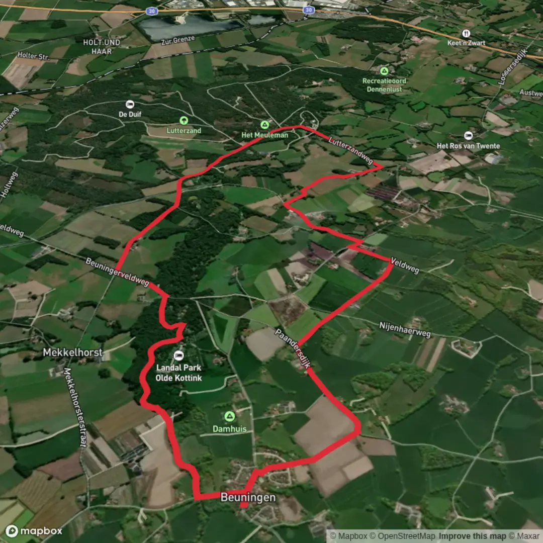 An image depicting the trail Dinkel via Tweetepad and Lutterzand Weg and its surrounding area.