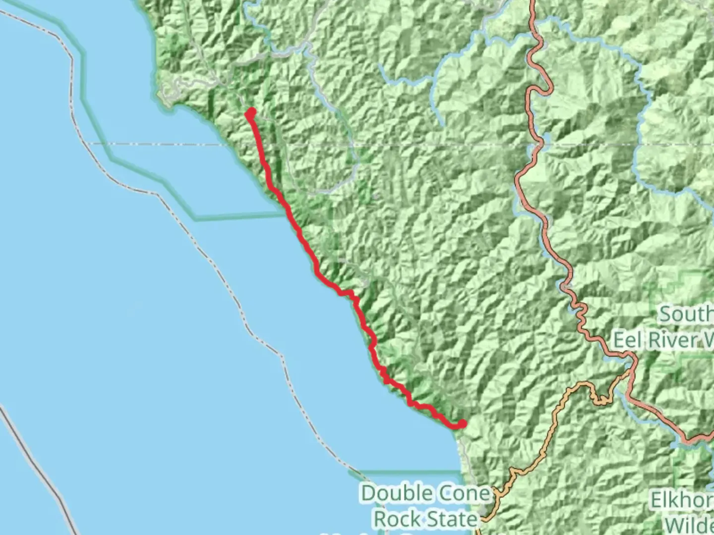 An image depicting the trail High Tip via Lost Coast Trail and its surrounding area.