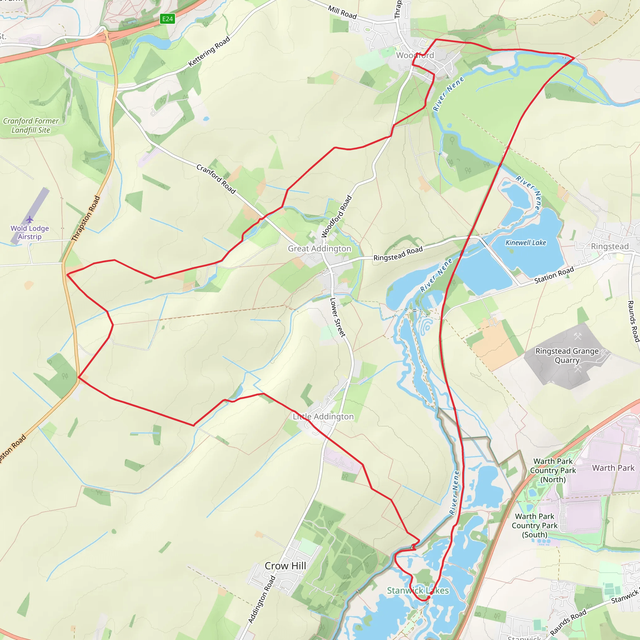 Stanwick Lakes to Woodford Loop mobile static map