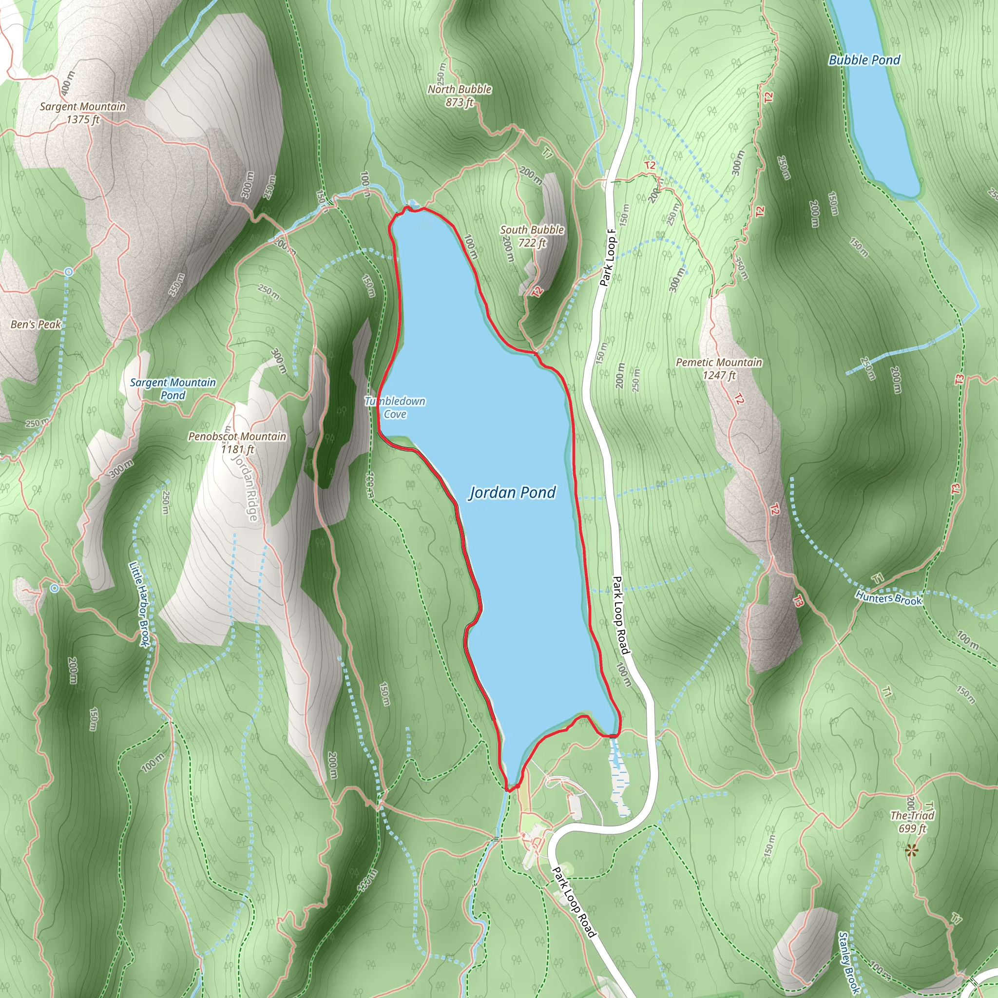 Jordan Pond Loop and South Bubble mobile static map