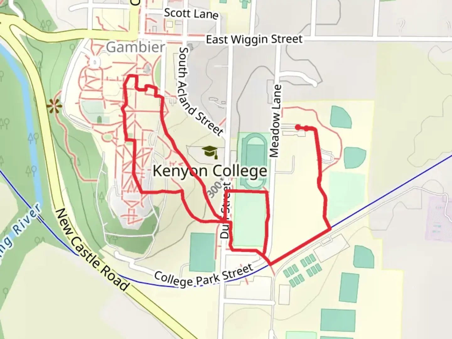 An image depicting the trail Kenyon Coll Loop and its surrounding area.