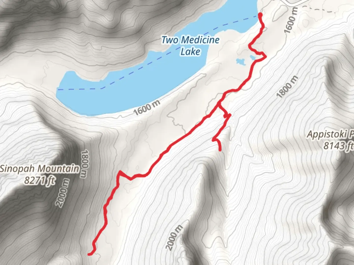 An image depicting the trail Aster Park and Two Medecine South Shore and its surrounding area.