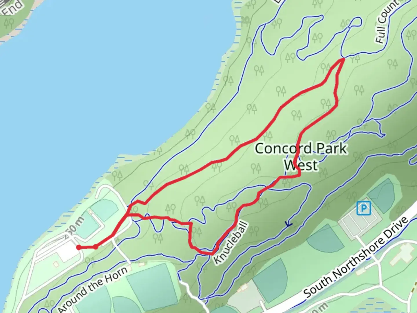 An image depicting the trail Concord Park Full Loop and its surrounding area.